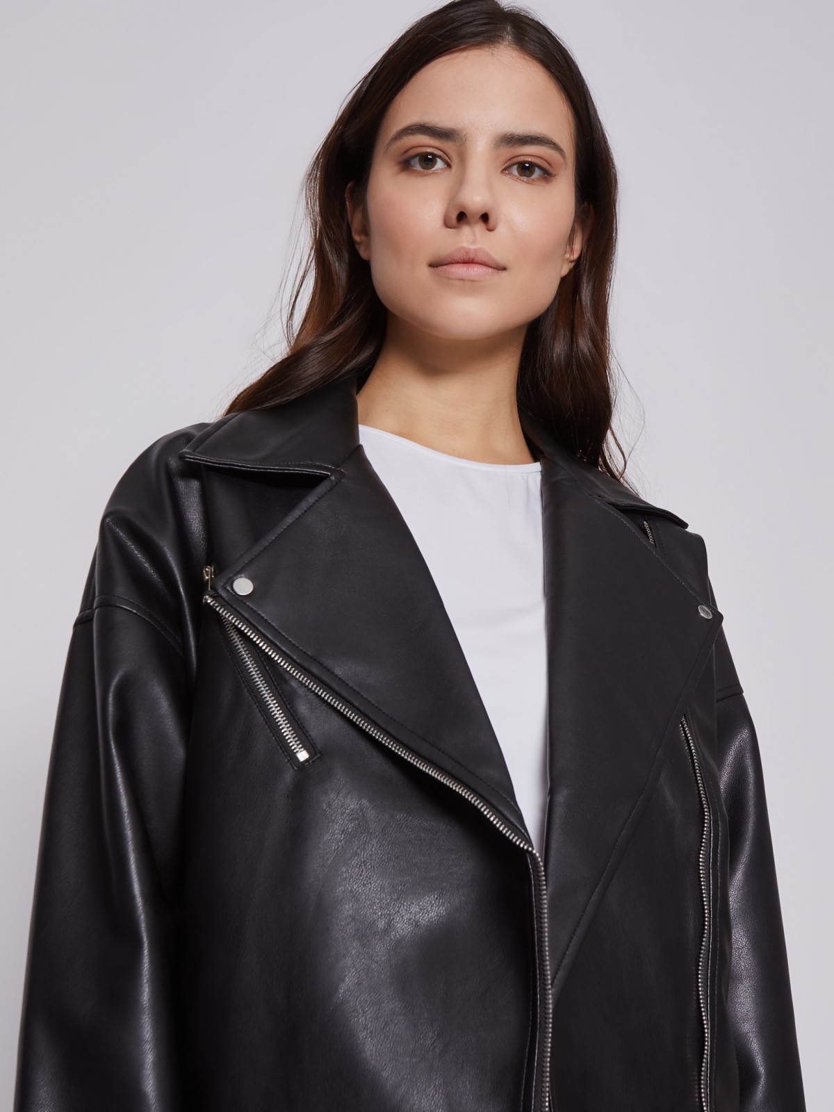 Кожаная куртка-косуха zolla 022325602024, цвет черный, размер XS - фото 3