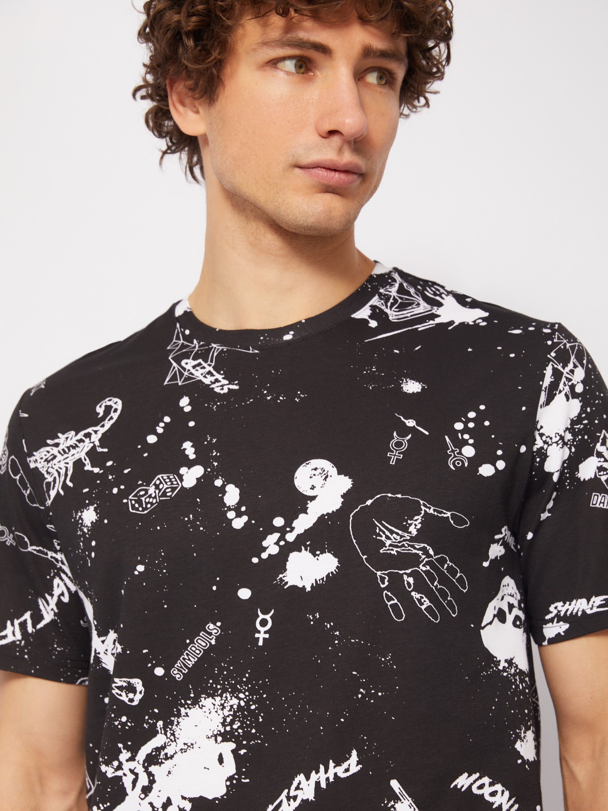 Футболка из хлопка с коротким рукавом и принтом