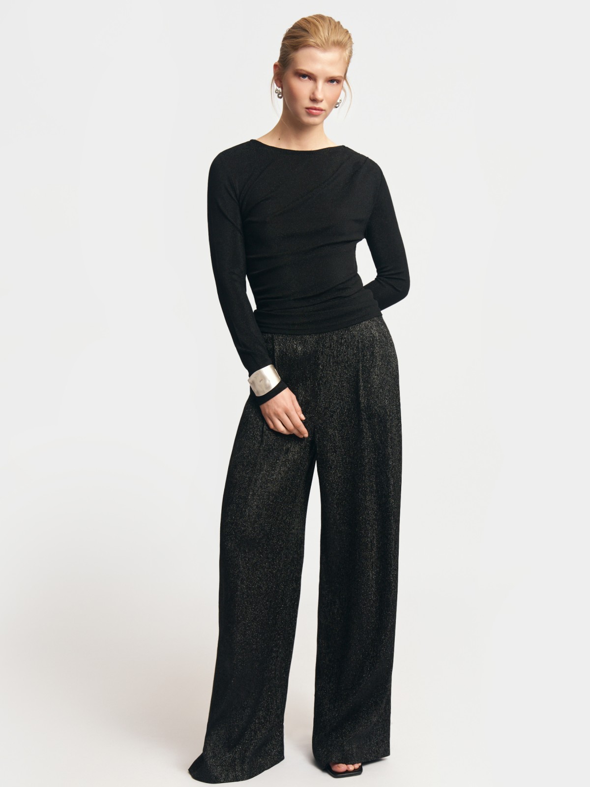 Трикотажный топ-лонгслив с люрексом