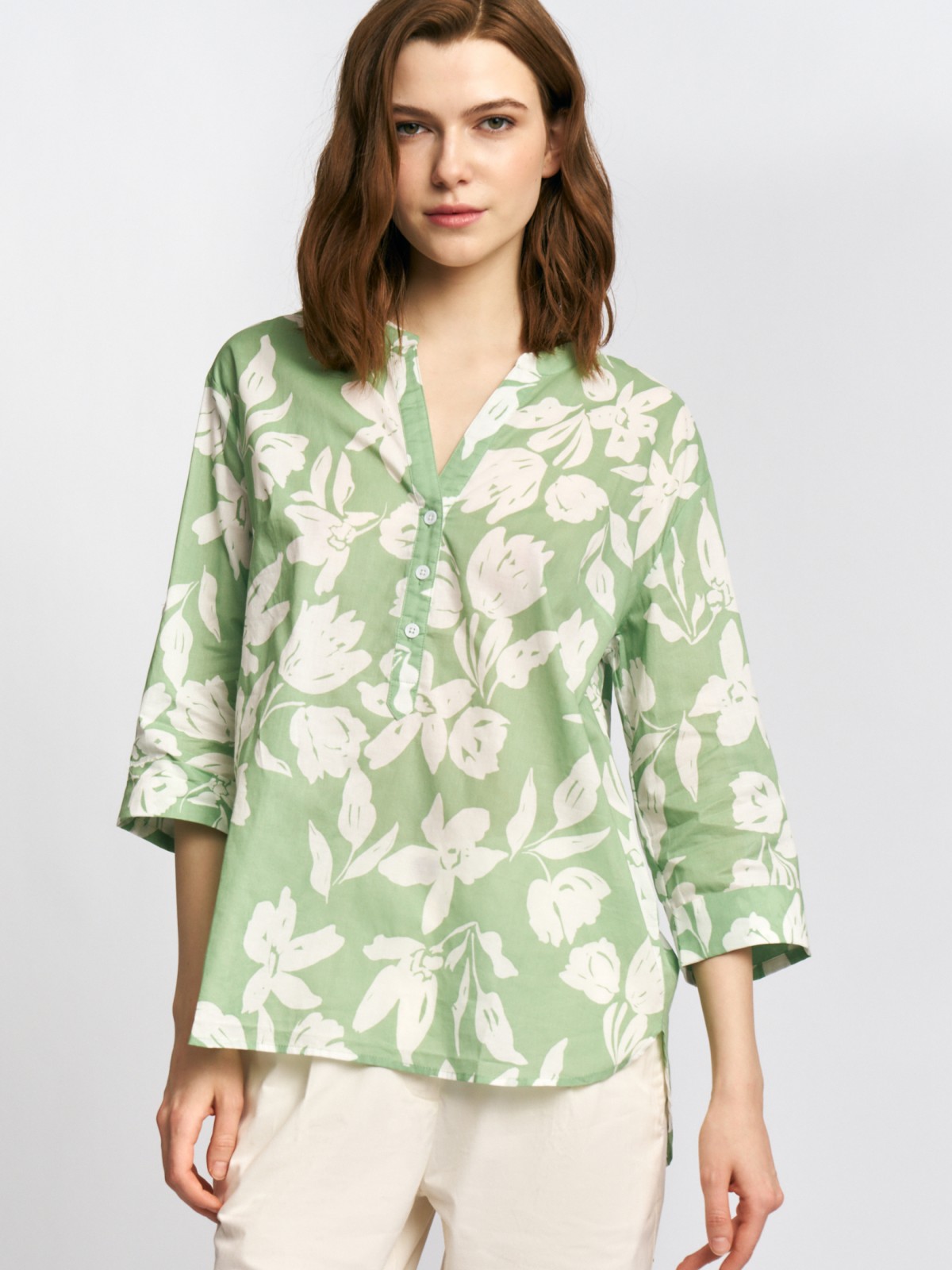 Блузка из хлопка с цветочным принтом