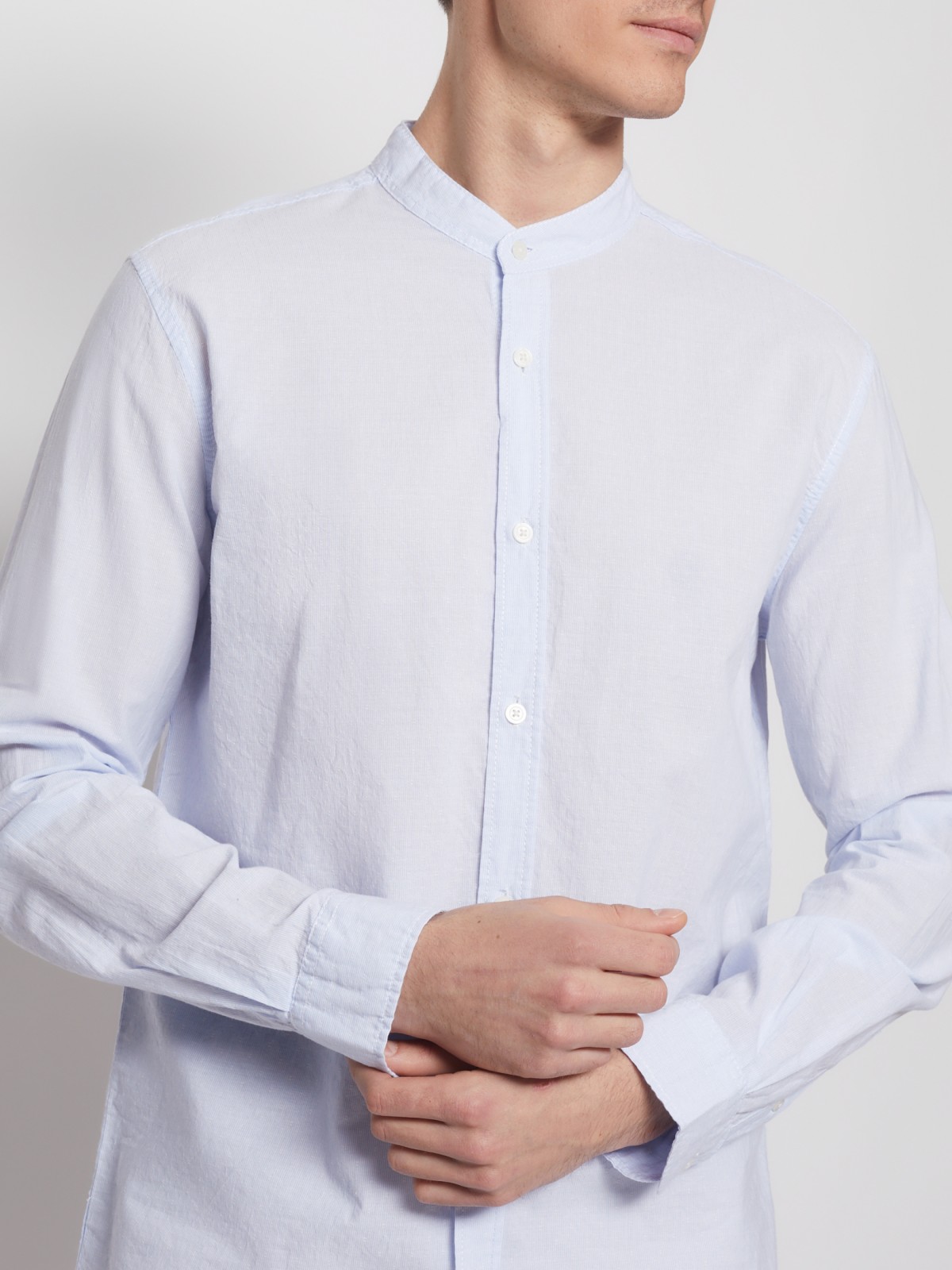 Хлопковая рубашка с длинным рукавом zolla 012232159031, цвет светло-голубой, размер S - фото 5