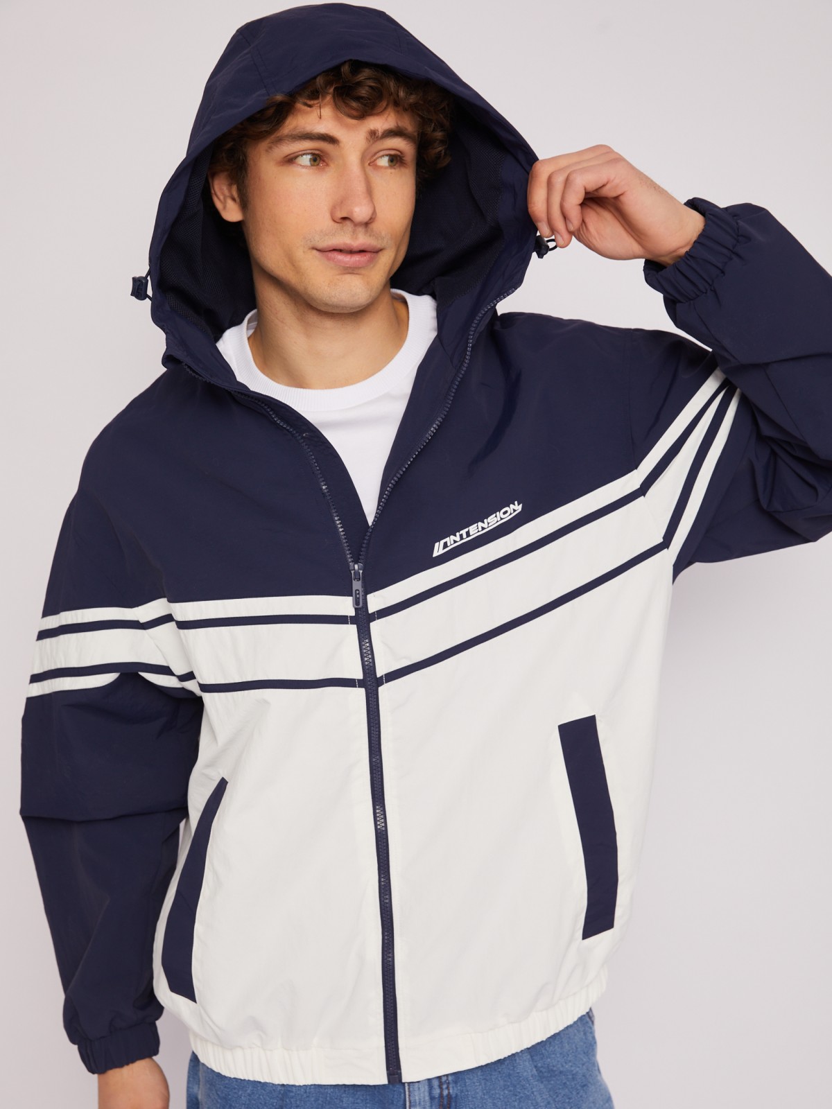 Куртка-ветровка с капюшоном в спортивном стиле zolla 014215650064, цвет синий, размер XL - фото 3