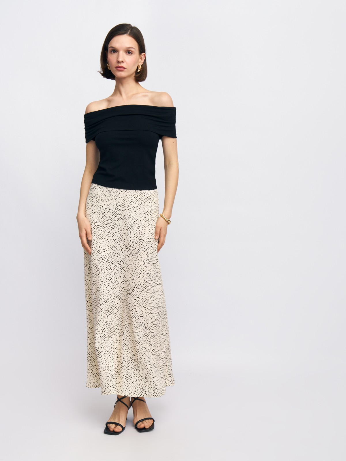 Юбка миди с принтом в горошек