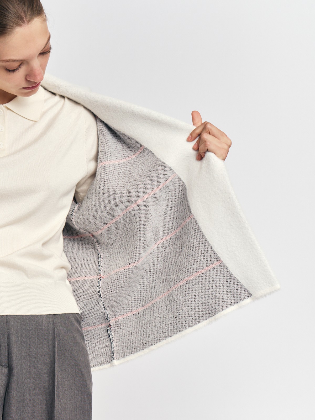 Двубортный кардиган-жакет с узором в клетку