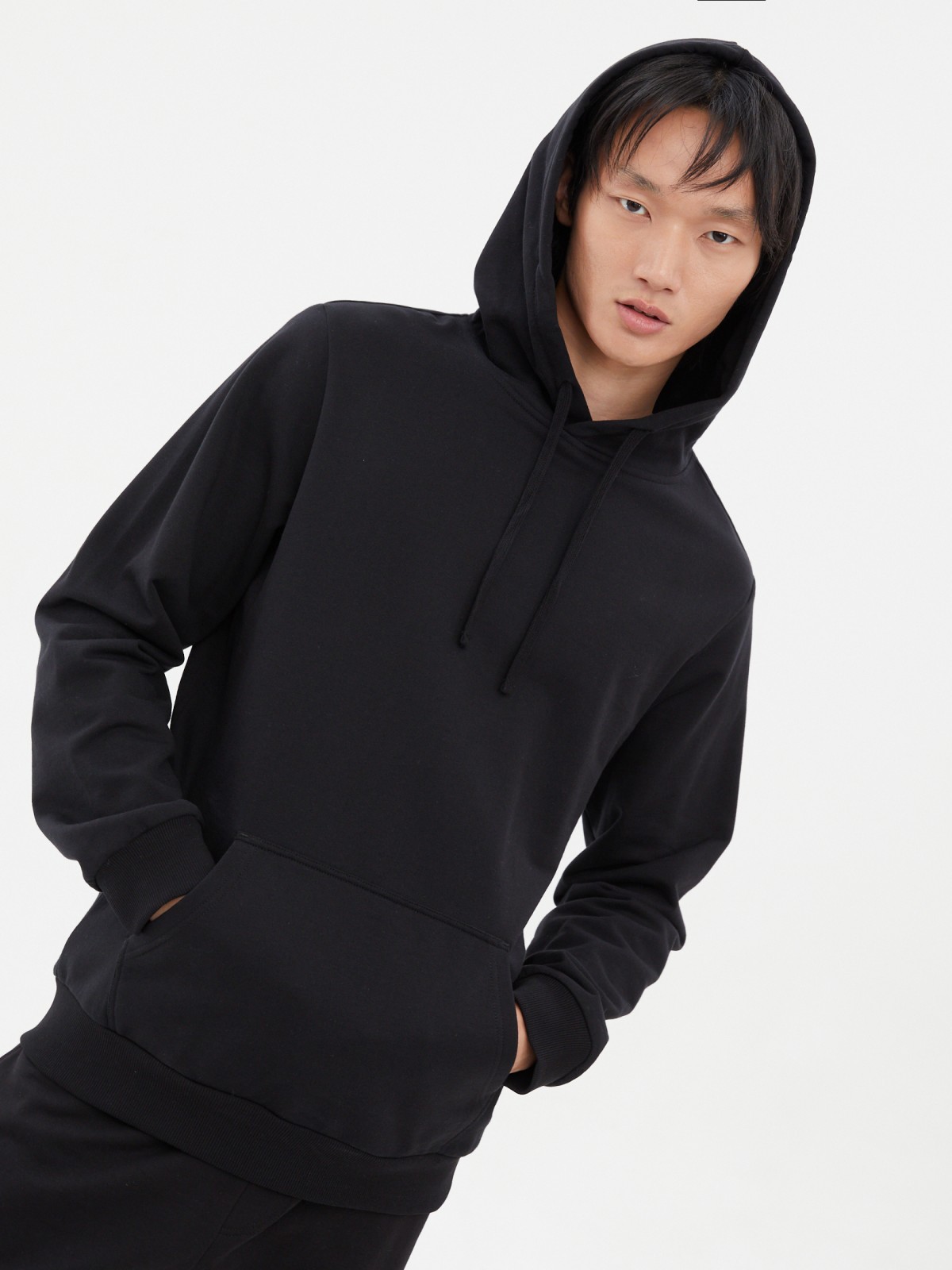 Худи из хлопка с капюшоном однотонное