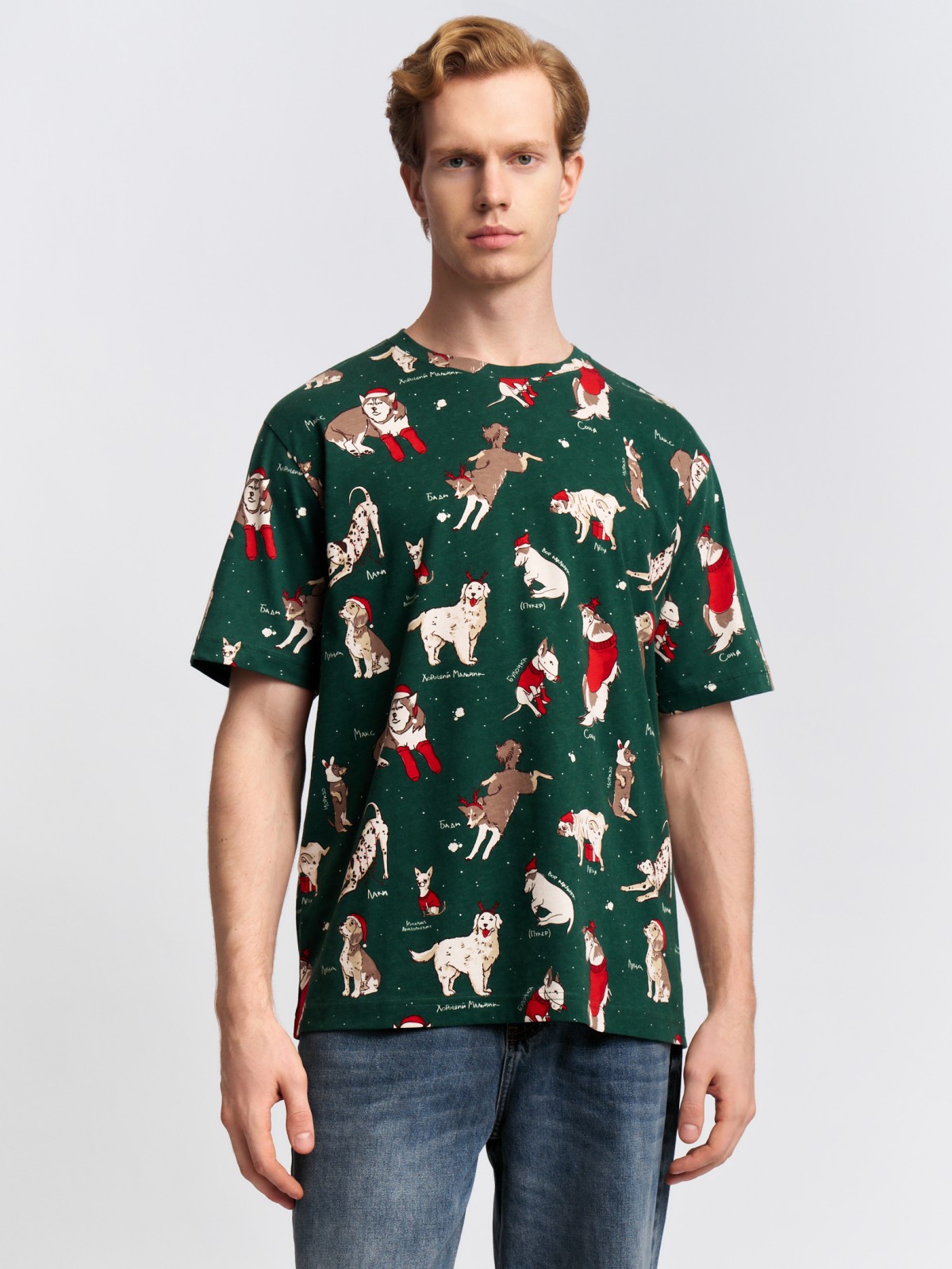 Новогодняя футболка из хлопка с принтом