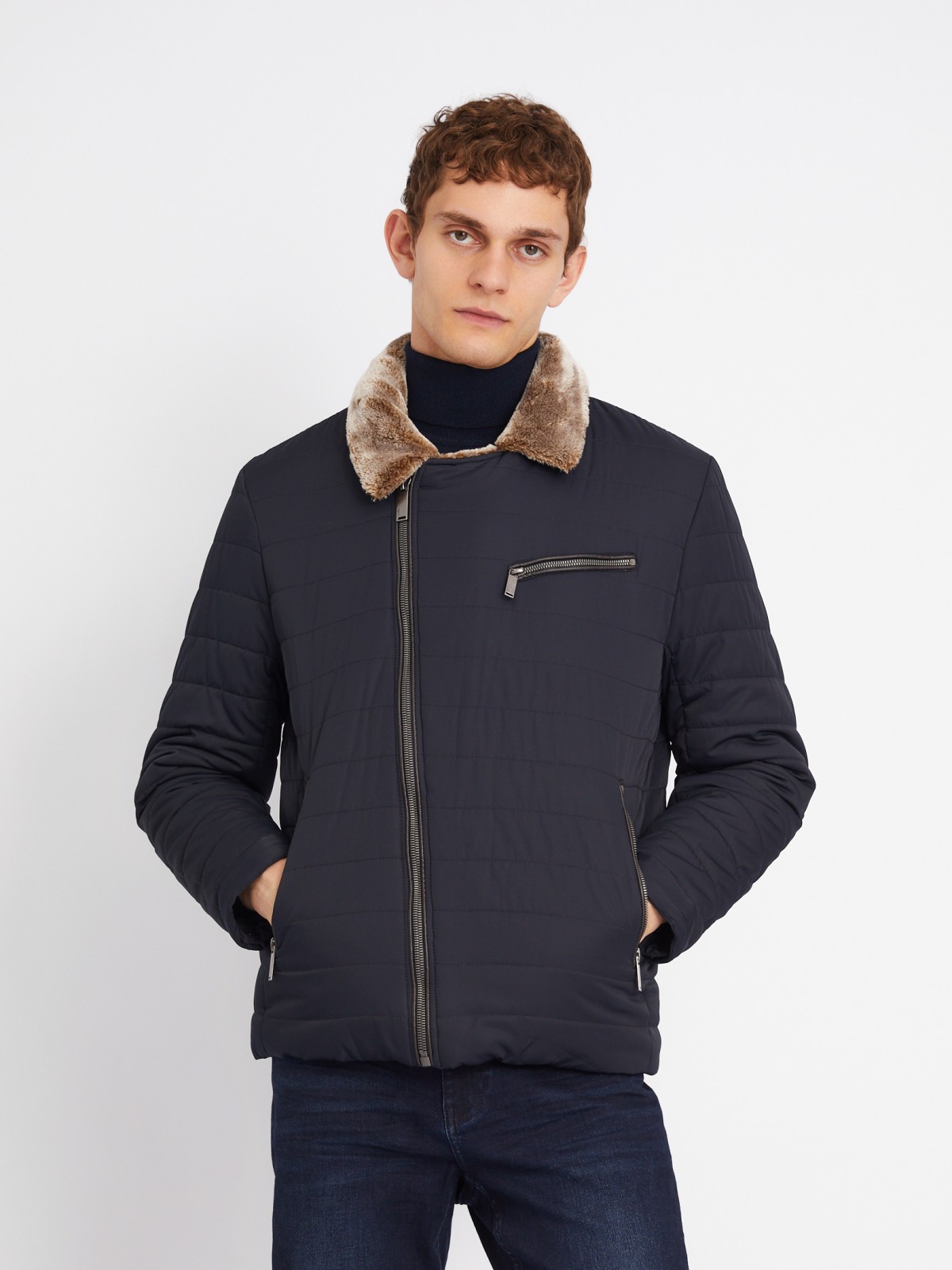 Тёплая стёганая куртка-косуха с подкладкой из экомеха на синтепоне zolla 013345150044, цвет темно-синий, размер L - фото 3