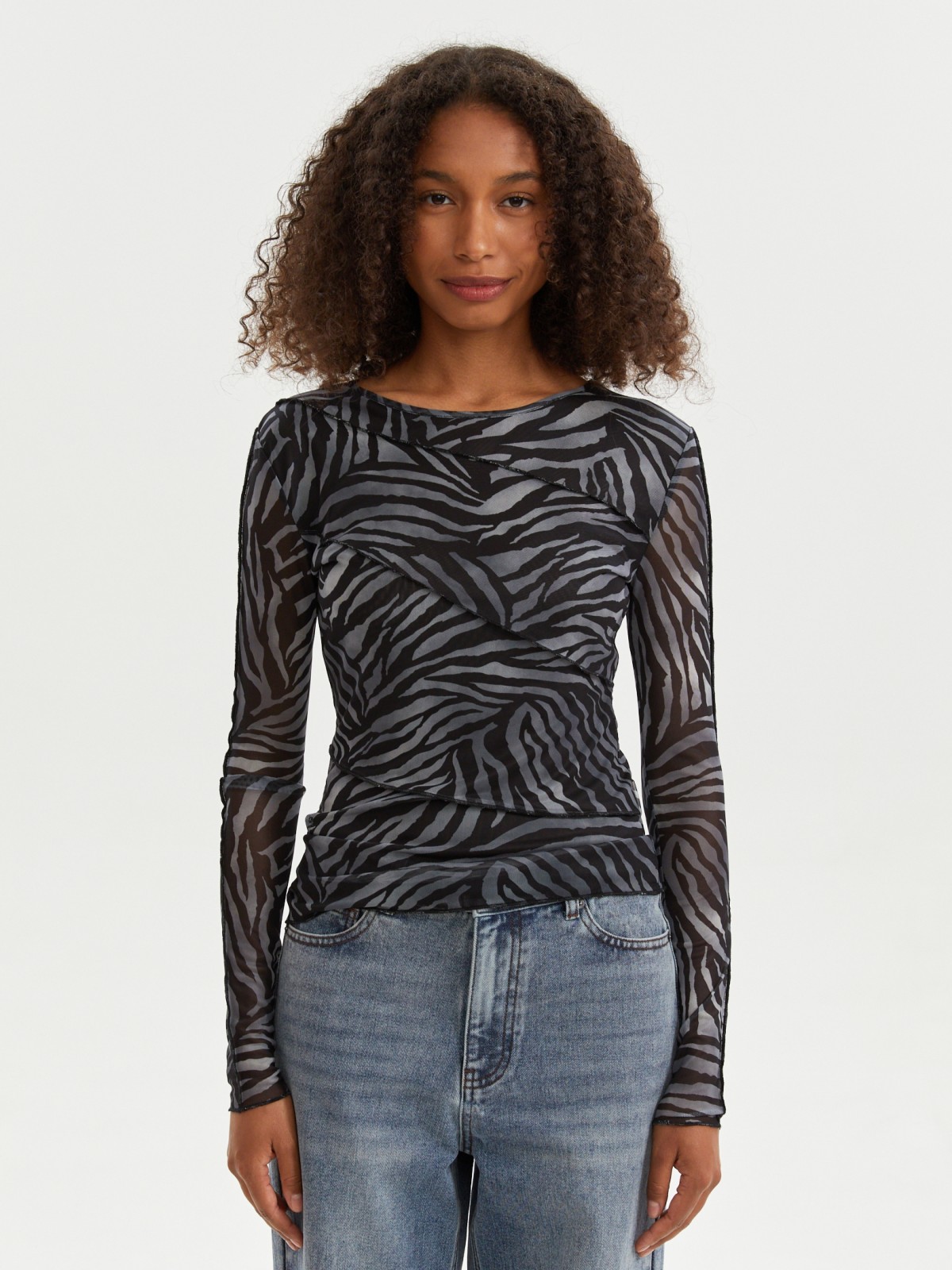 Лонгслив из сетки с принтом