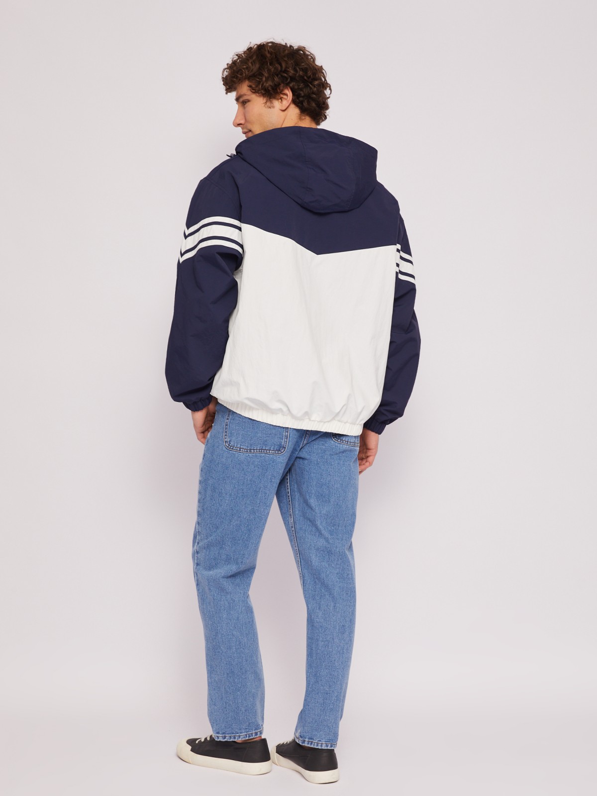 Куртка-ветровка с капюшоном в спортивном стиле zolla 014215650064, цвет синий, размер XL - фото 6