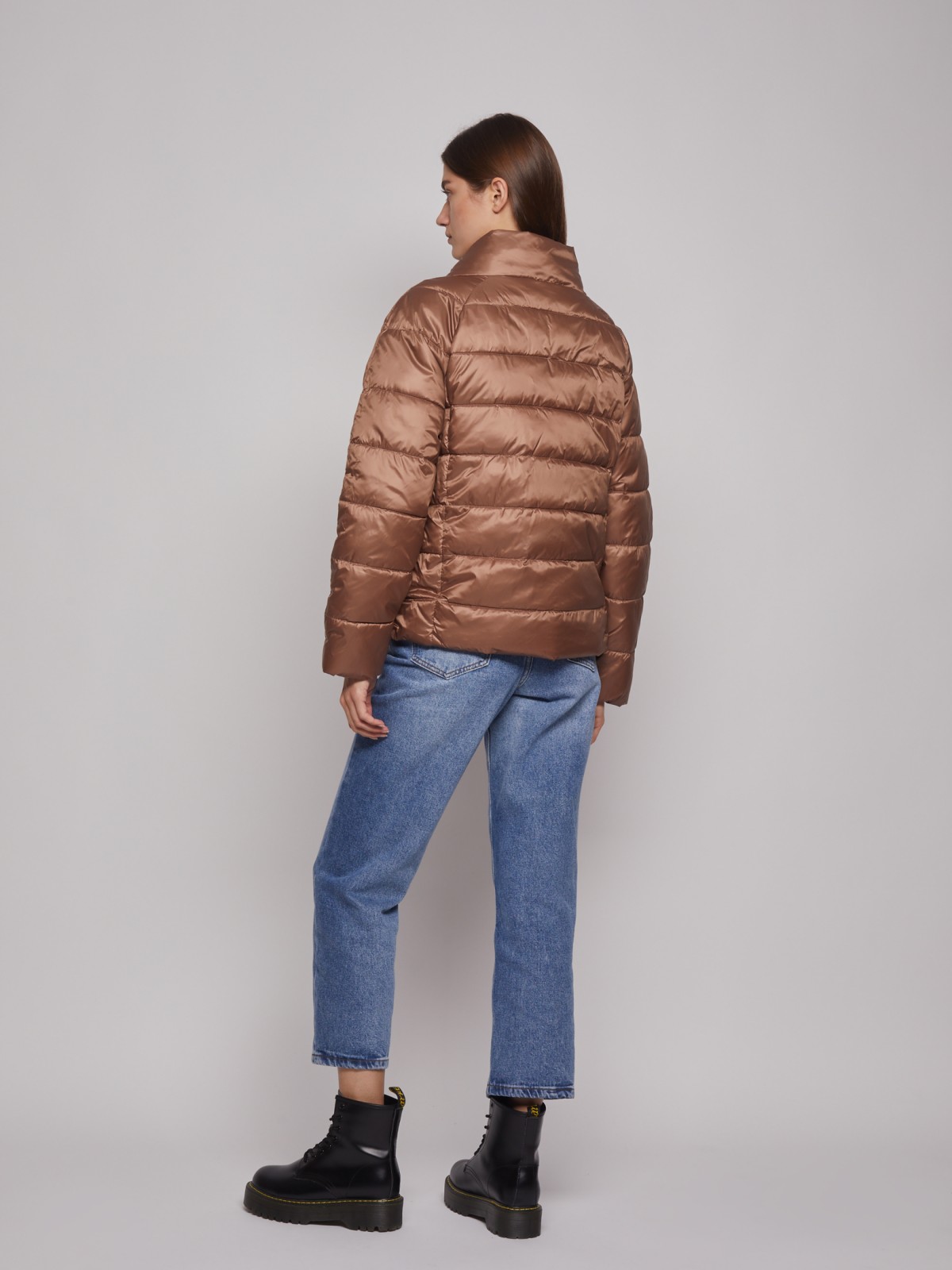 Лёгкая куртка с воротником-стойкой zolla 022335102204, цвет коричневый, размер XS - фото 5