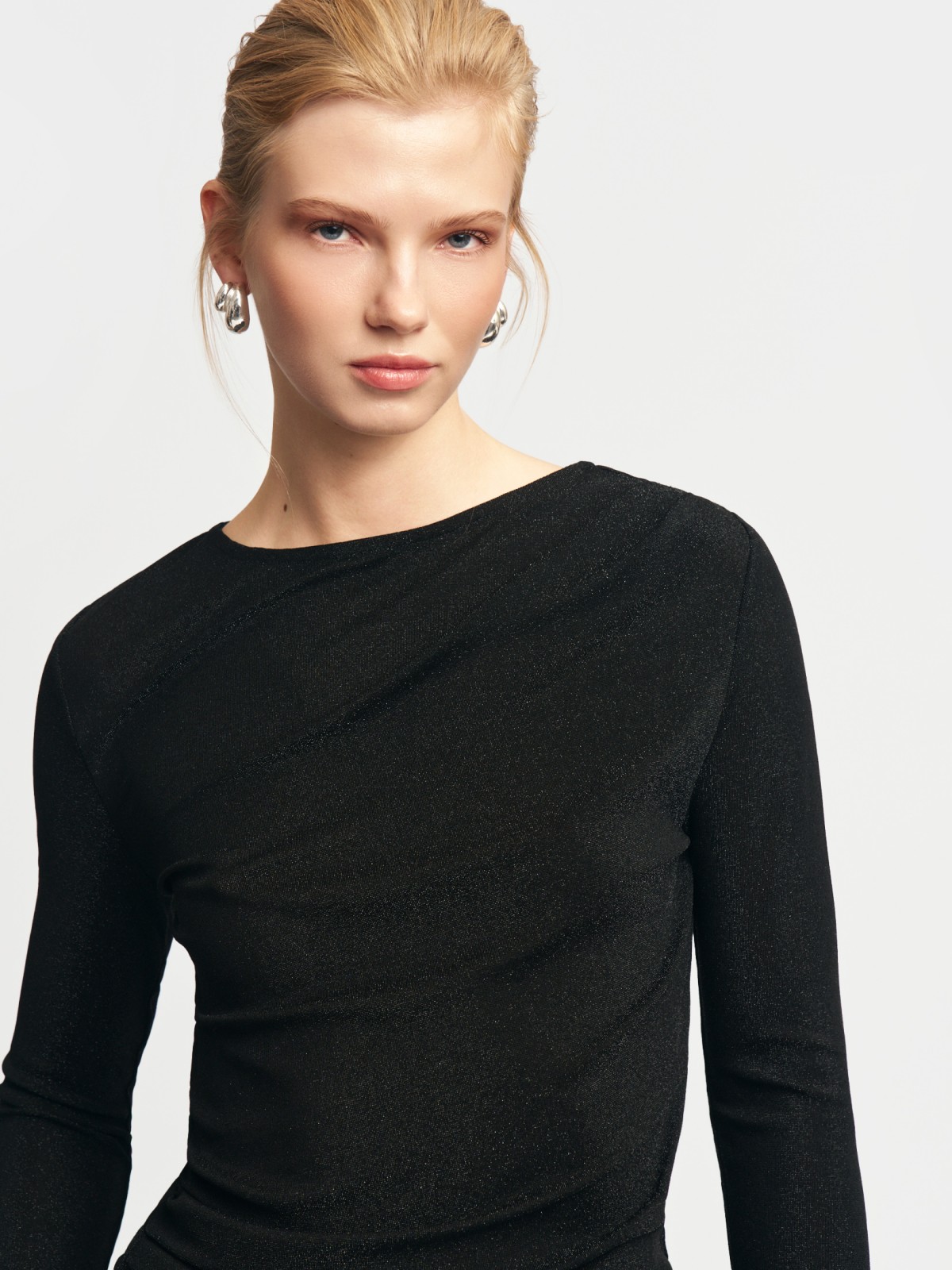 Трикотажный топ-лонгслив с люрексом