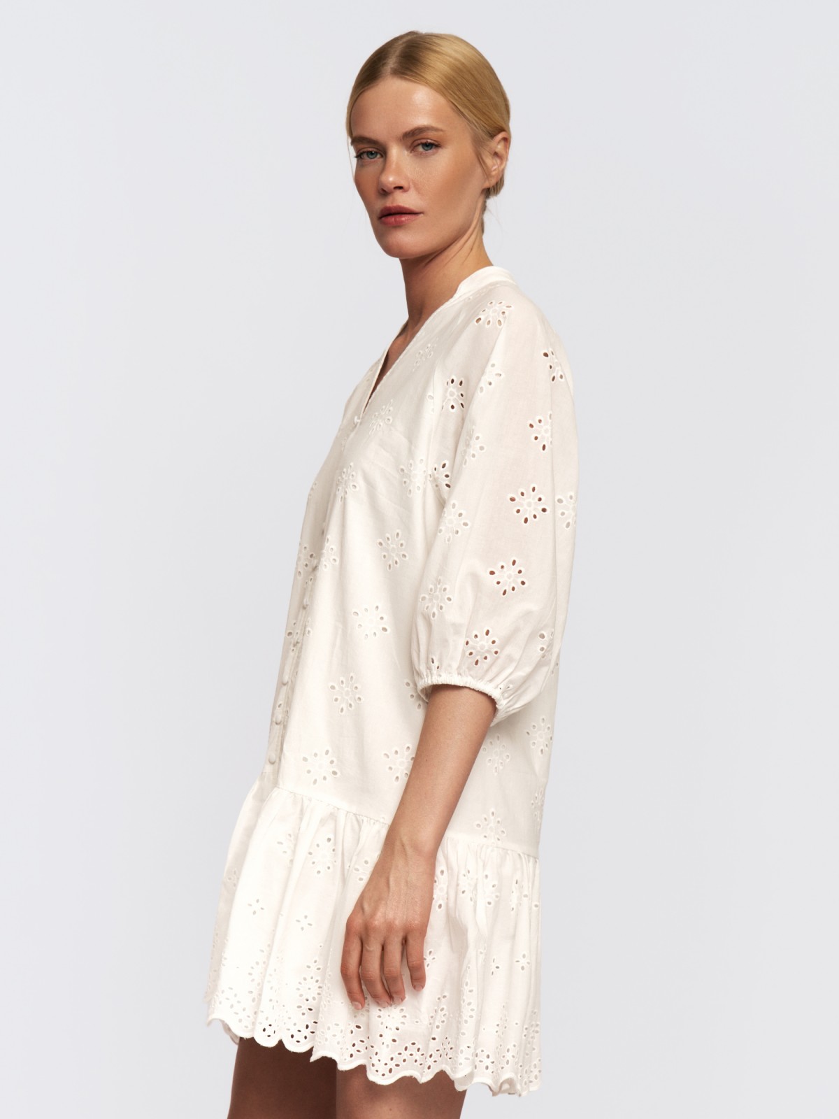 Платье из хлопка на резинке с вышивкой ришелье