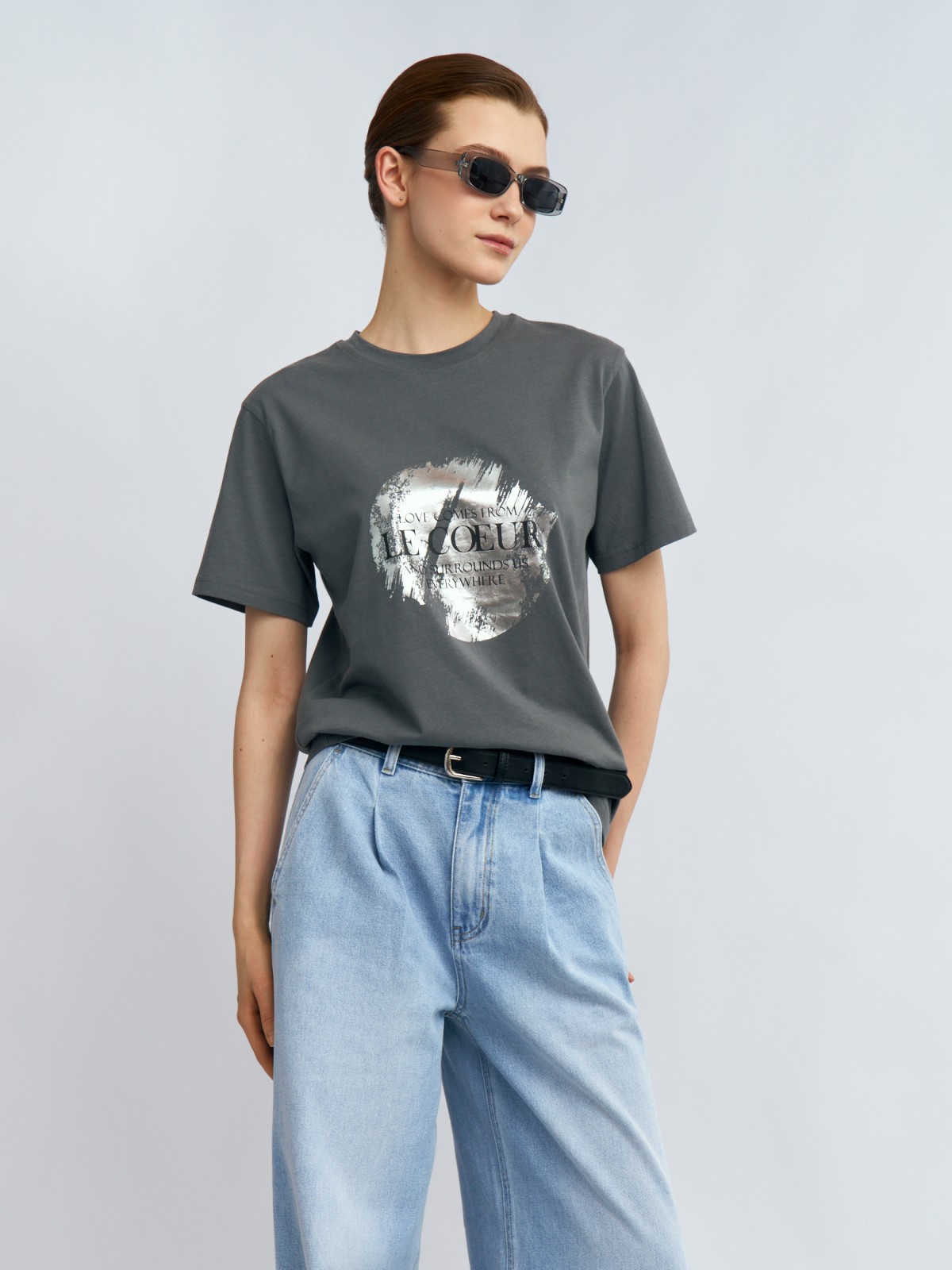 Футболка из хлопка с блестящим принтом