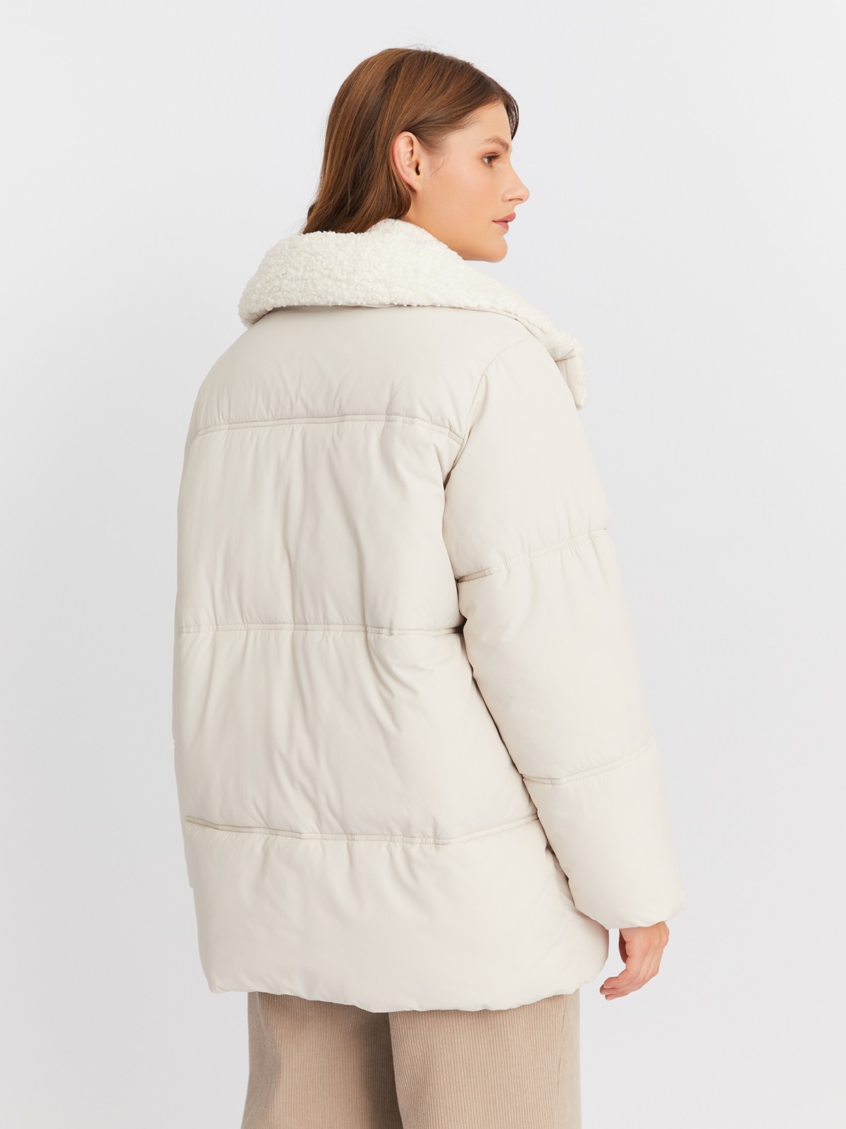 Тёплая стёганая куртка с воротником-стойкой и отделкой из экомеха zolla 023425102044, цвет молоко, размер XS - фото 6