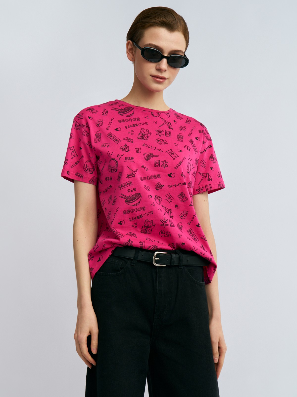 Футболка из хлопка с коротким рукавом и принтом