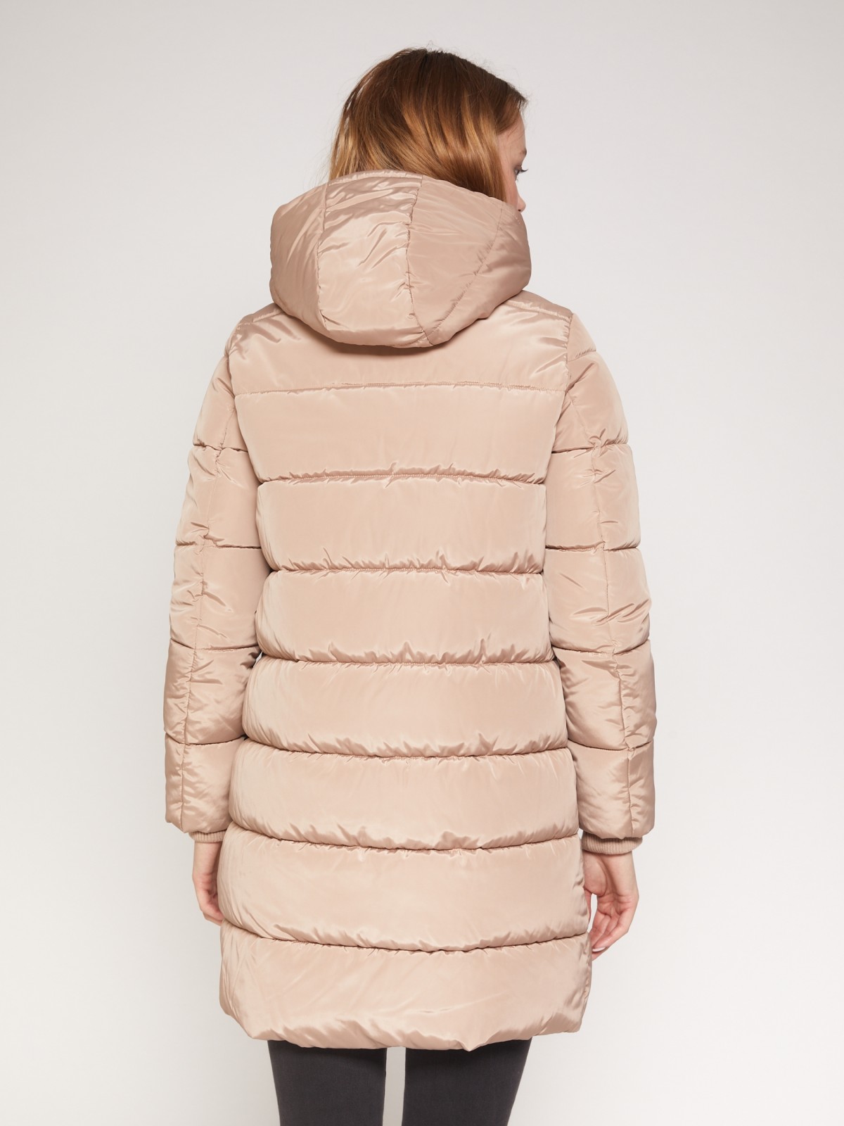 Утепленное стёганое пальто с капюшоном zolla 021335250034, цвет бежевый, размер XS - фото 3