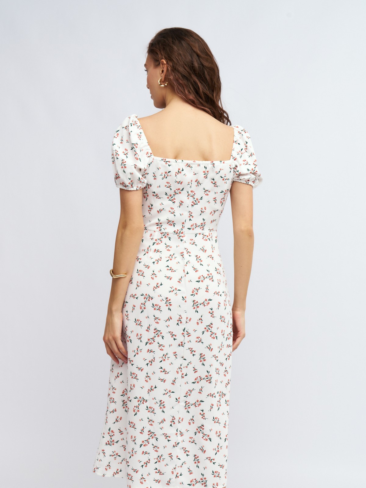 Платье миди с разрезом и цветочным принтом