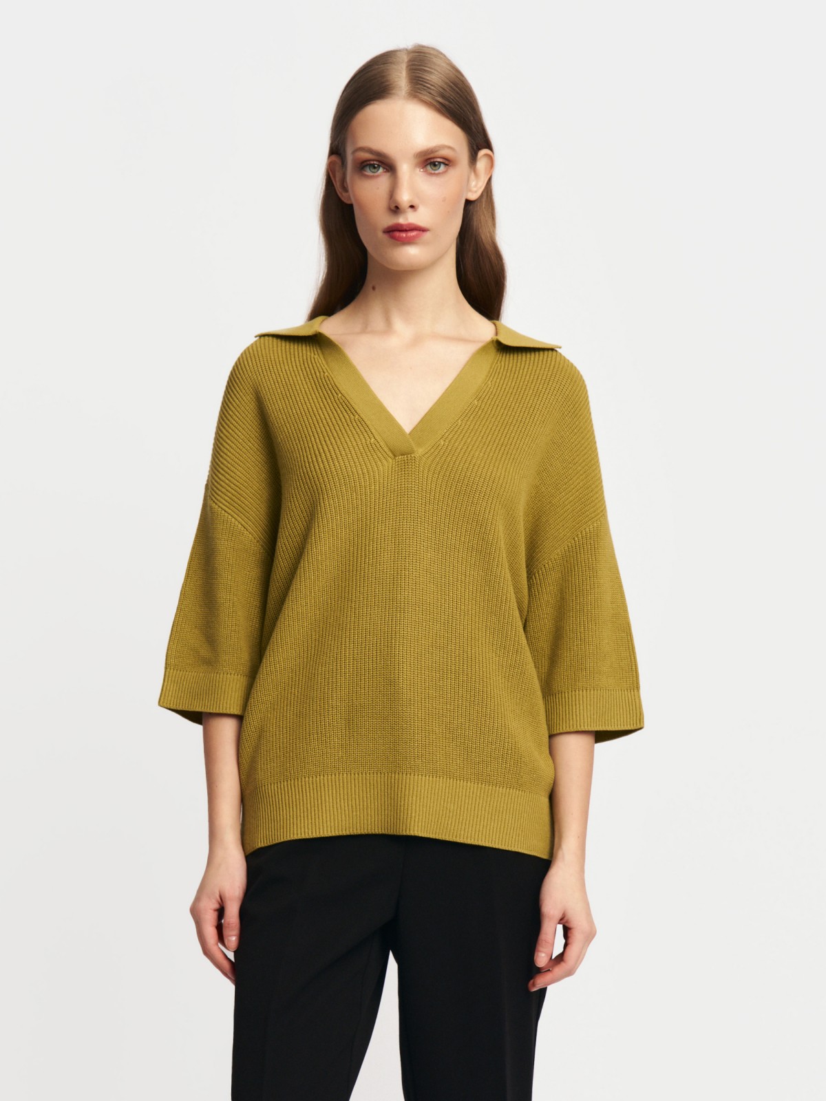 Трикотажный джемпер поло с коротким рукавом