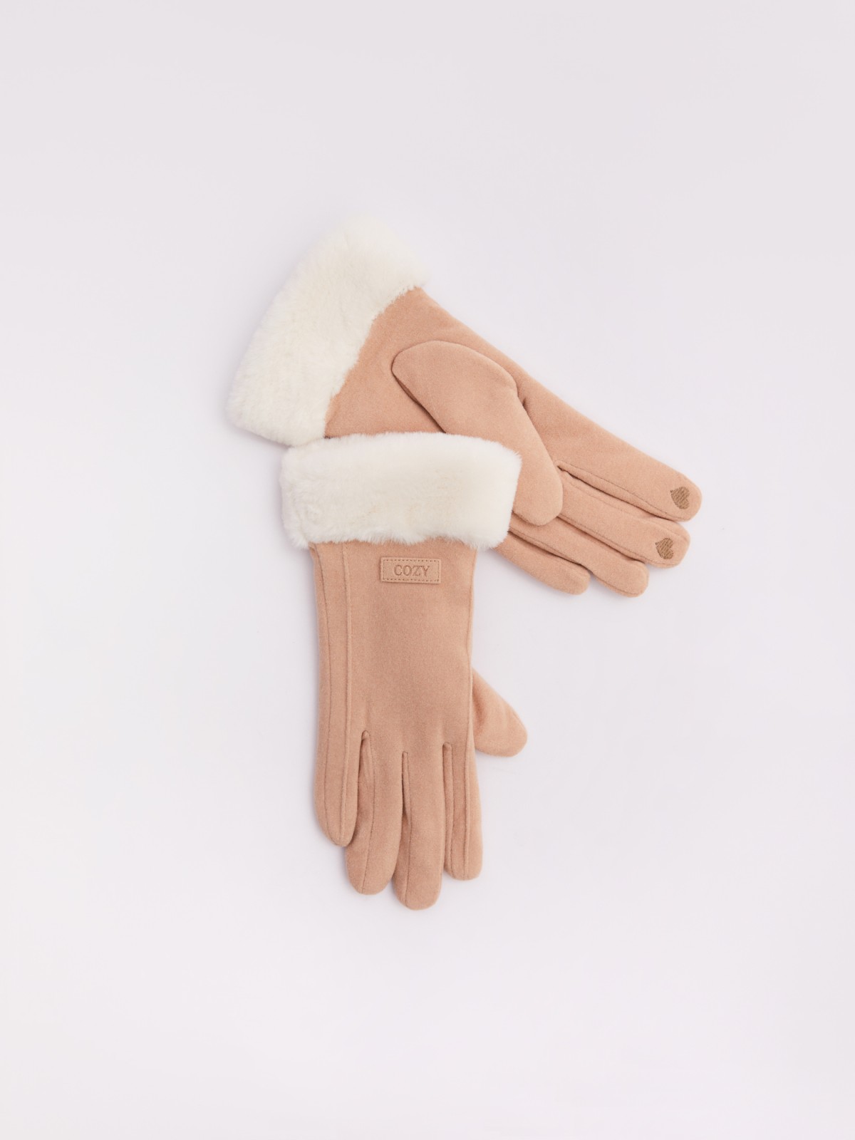 Тёплые перчатки с опушкой из экомеха и начёсом zolla 023429659025, цвет молоко, размер S - фото 1
