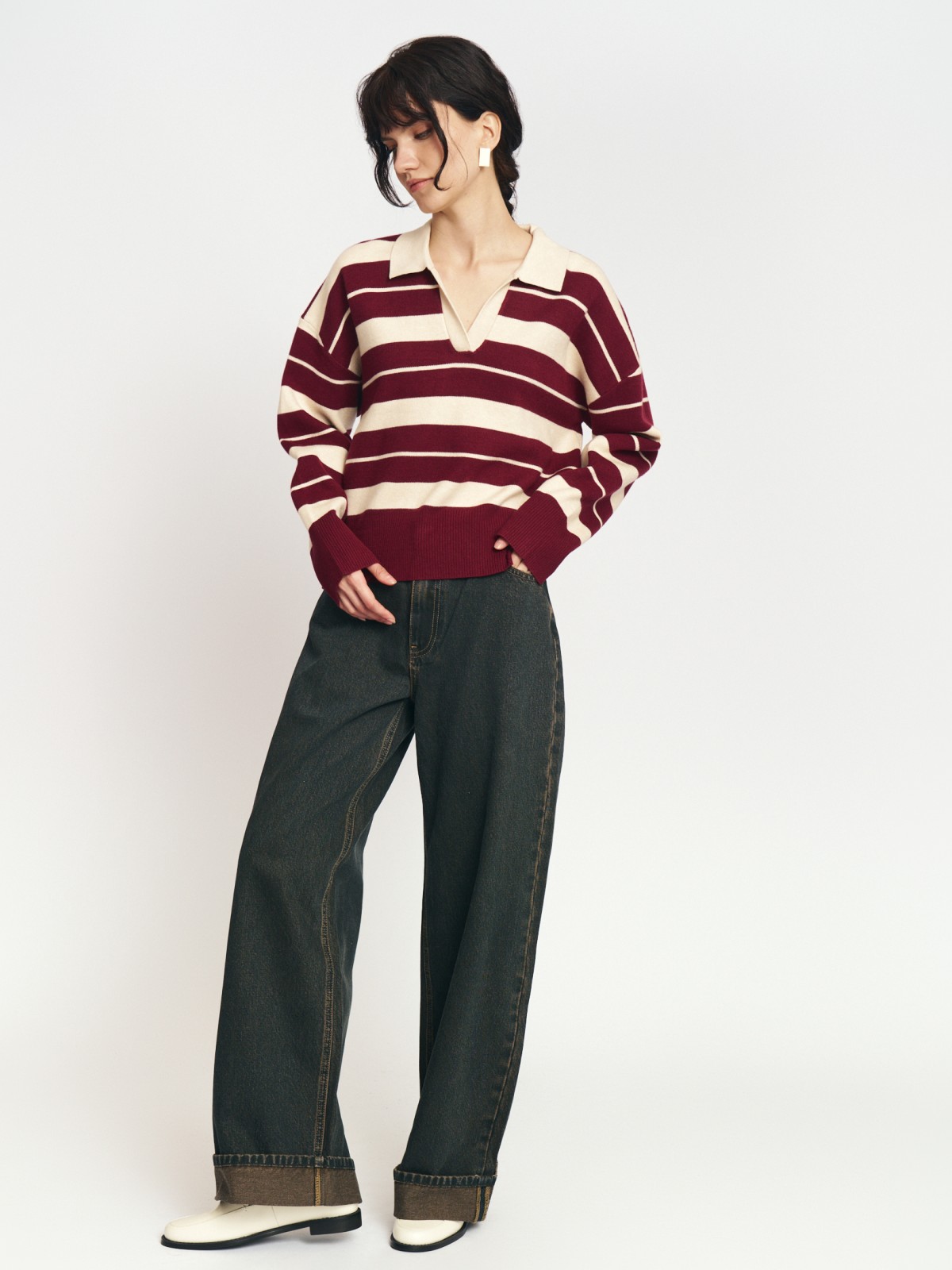 Джинсы силуэта Wide с отворотами