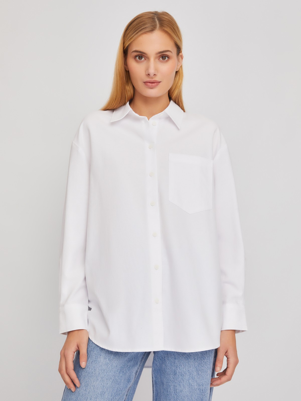 Рубашка свободного удлинённого силуэта оверсайз zolla 024111159423, цвет белый, размер XS - фото 3
