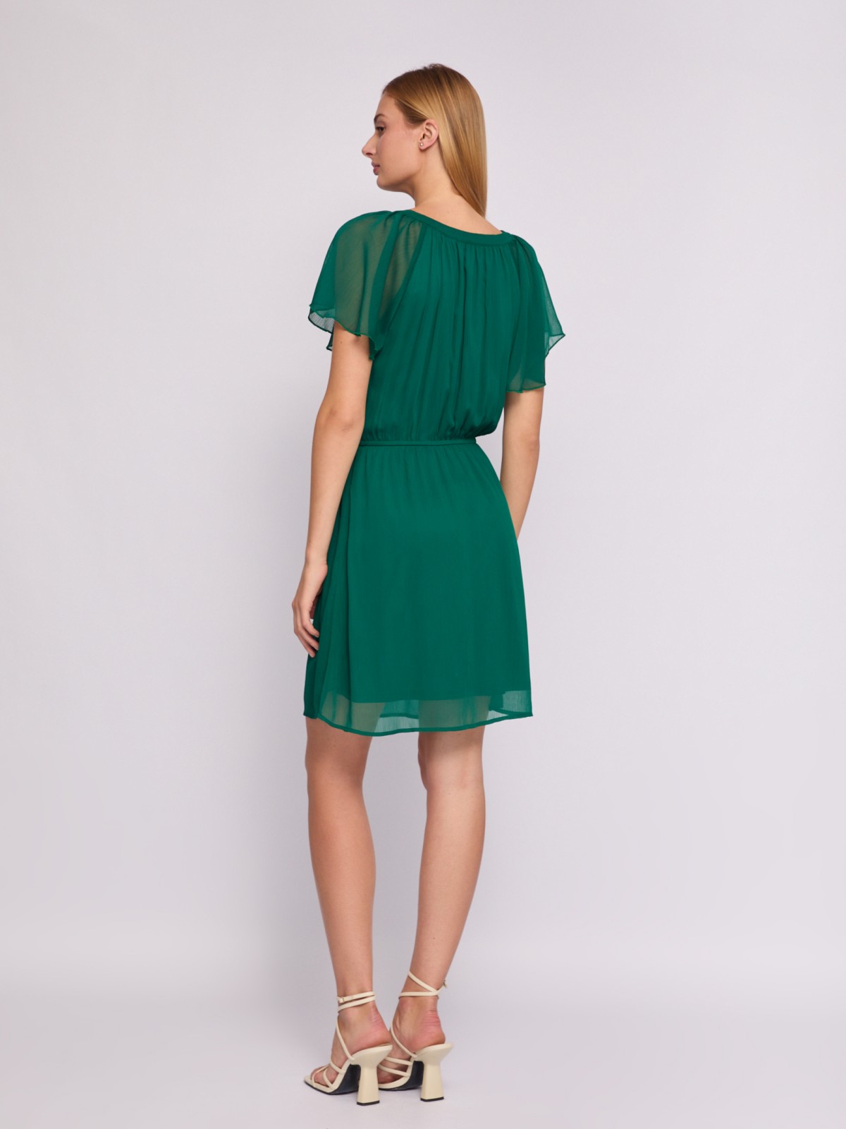 Шифоновое платье мини без принта zolla 024238262092, цвет темно-зеленый, размер M - фото 5