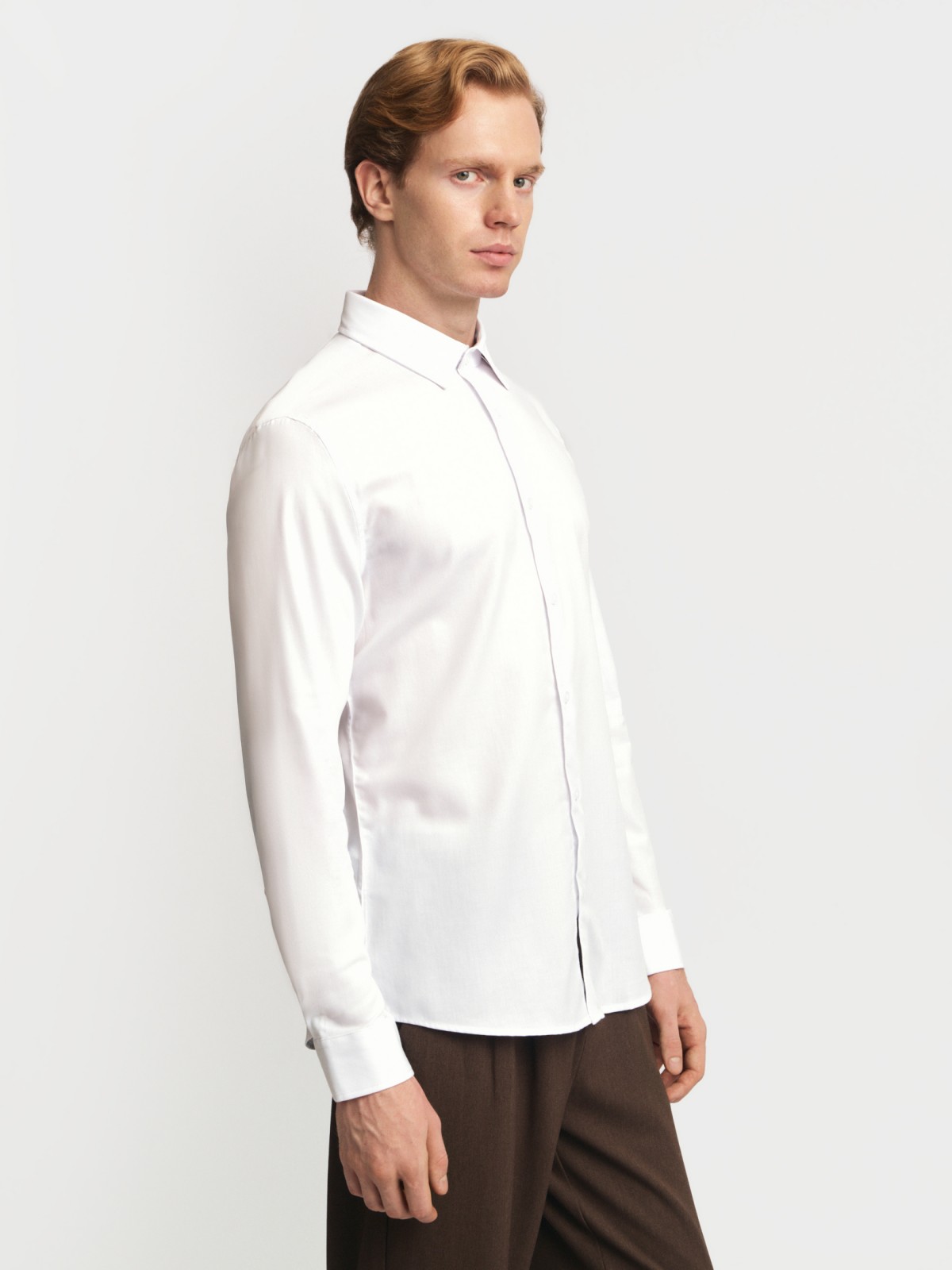 Офисная рубашка из хлопка с длинным рукавом