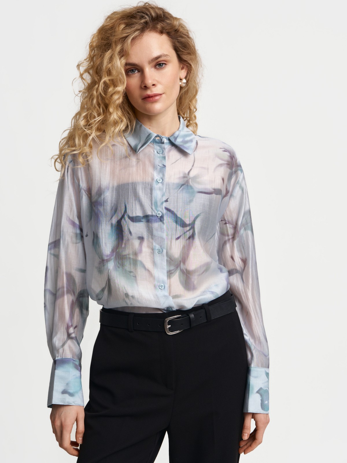 Свободная рубашка из органзы с принтом