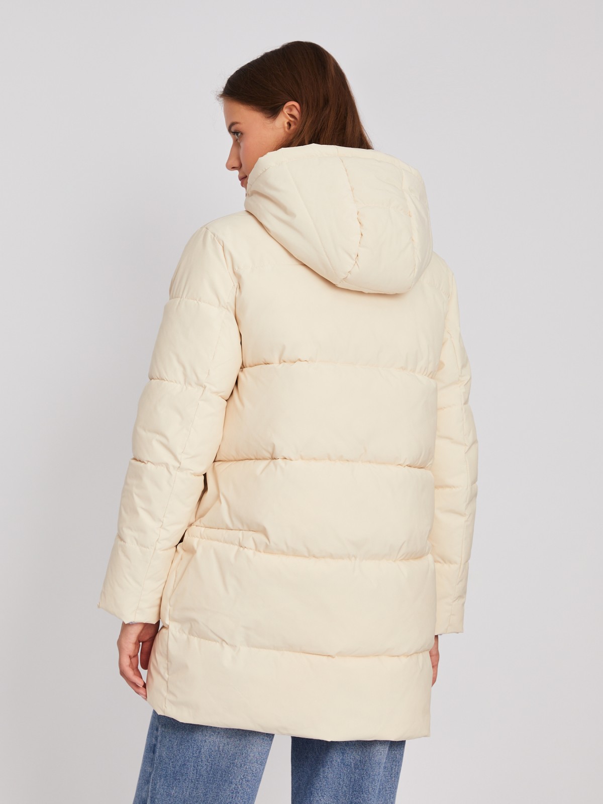 Тёплая стёганая куртка-пальто с капюшоном zolla 023345202114, цвет молоко, размер XS - фото 5