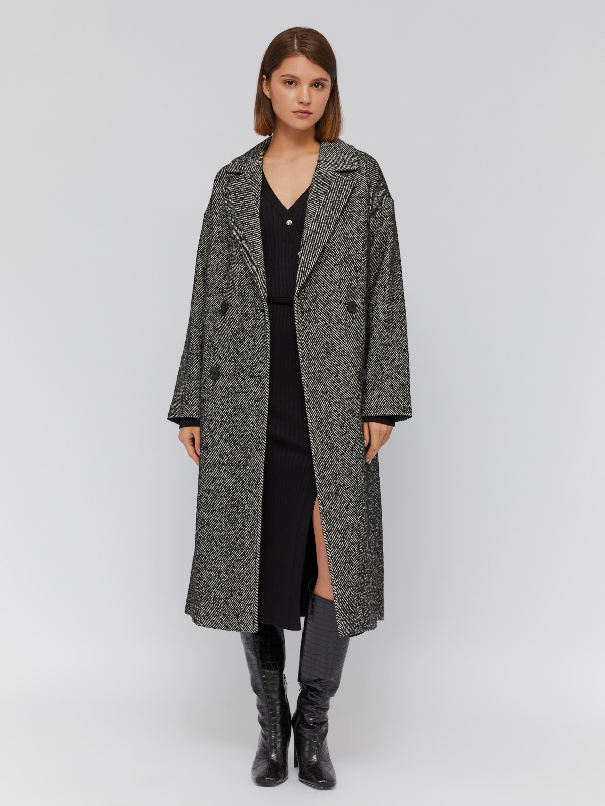 Длинное пальто оверсайз из шерсти с поясом