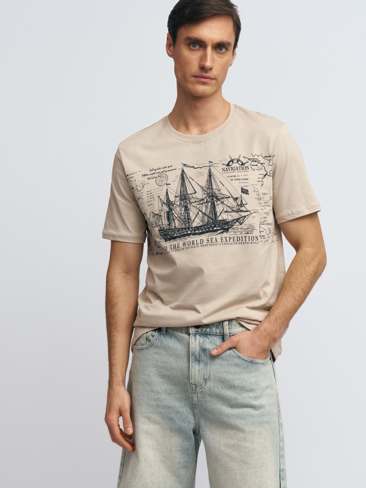 Футболка из хлопка с принтом в морском стиле