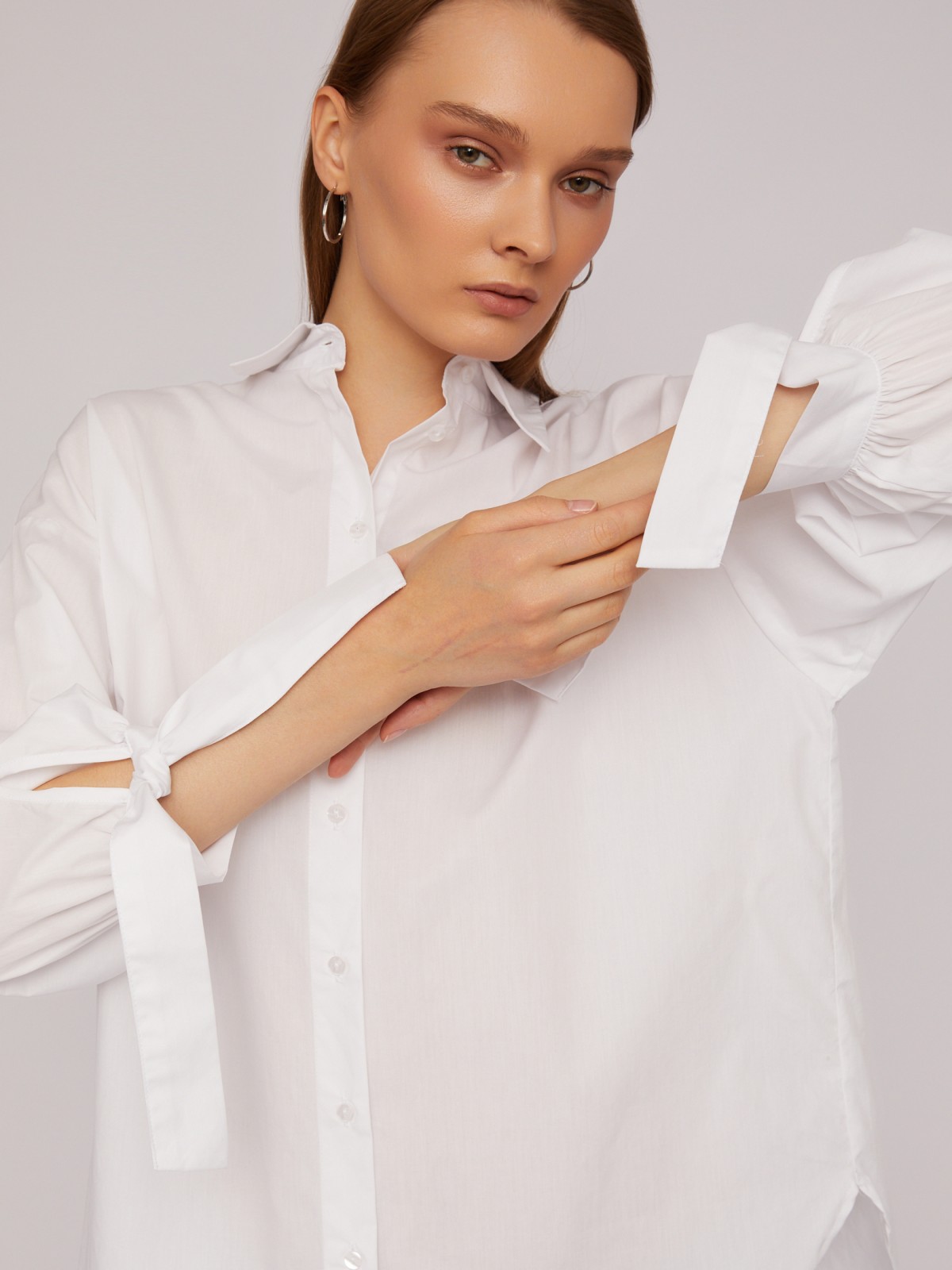 Рубашка из хлопка оверсайз силуэта с акцентными манжетами zolla 024211159033, цвет белый, размер XS - фото 3