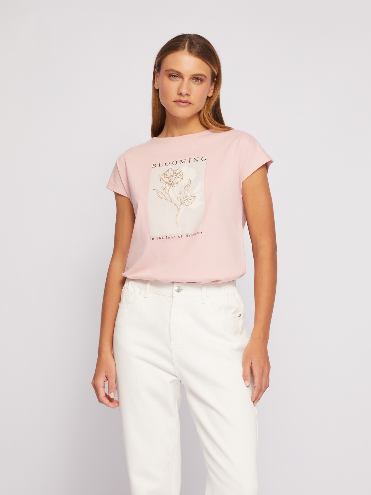 Футболка из хлопка с коротким рукавом и принтом