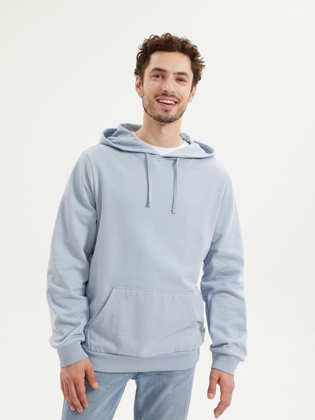 Худи из хлопка с капюшоном однотонное