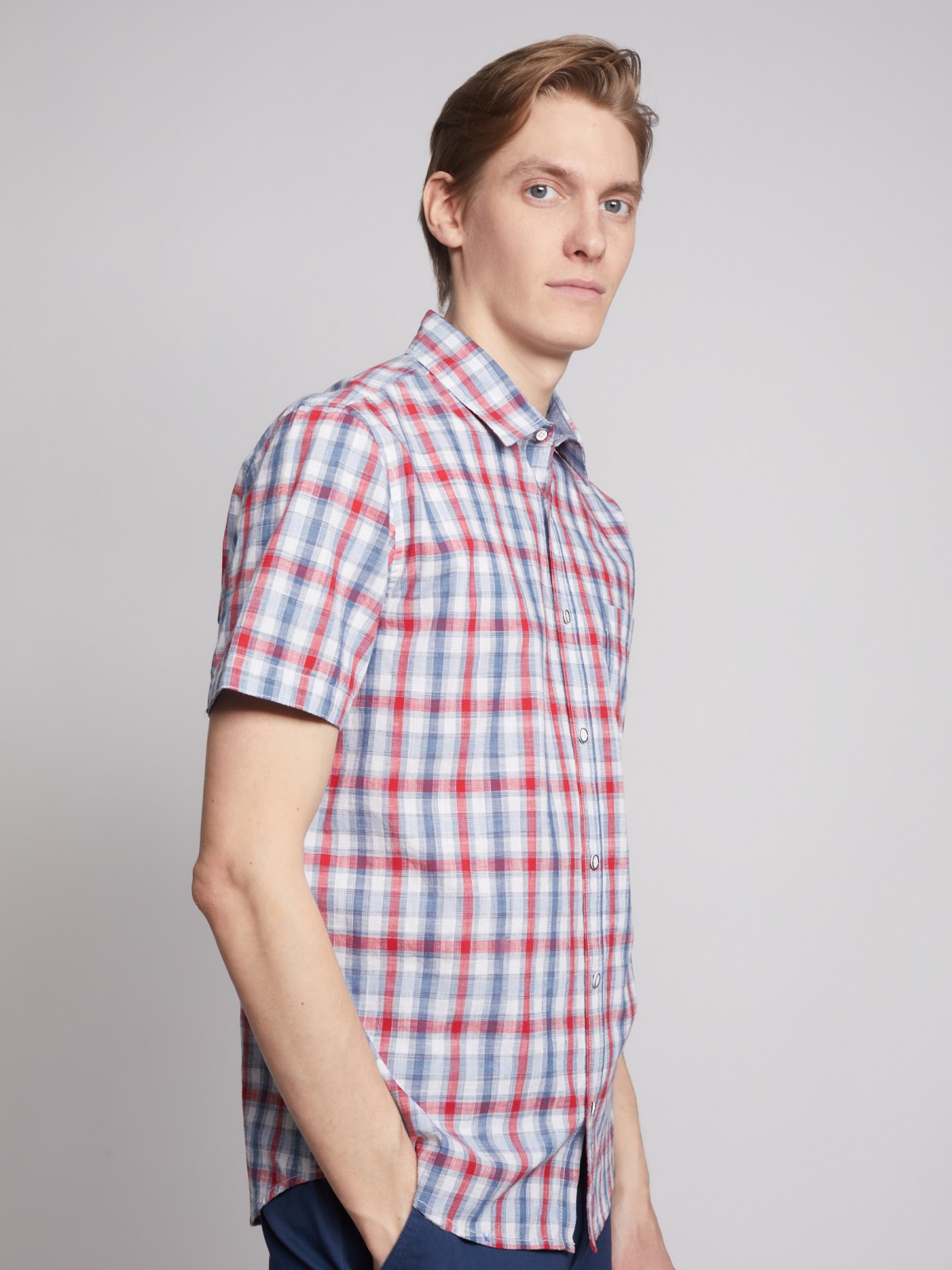 Рубашка с коротким рукавом zolla 01224224R043, цвет красный, размер M - фото 3