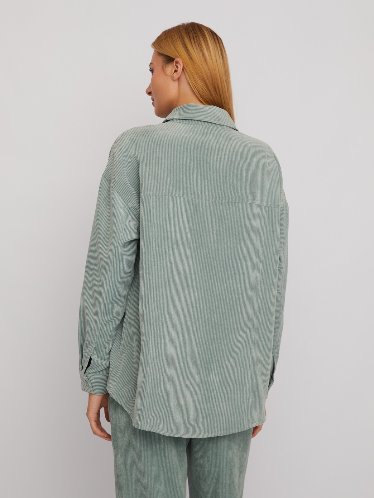 Куртка-рубашка объёмного силуэта из вельвета zolla 02412540L023, цвет светло-зеленый, размер XS - фото 5