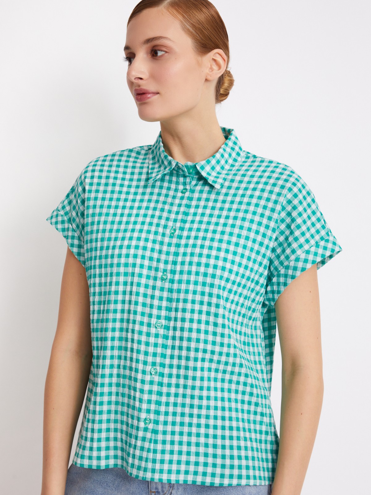 Блузка с короткими рукавами zolla 02324128Y031, цвет светло-зеленый, размер XS - фото 3