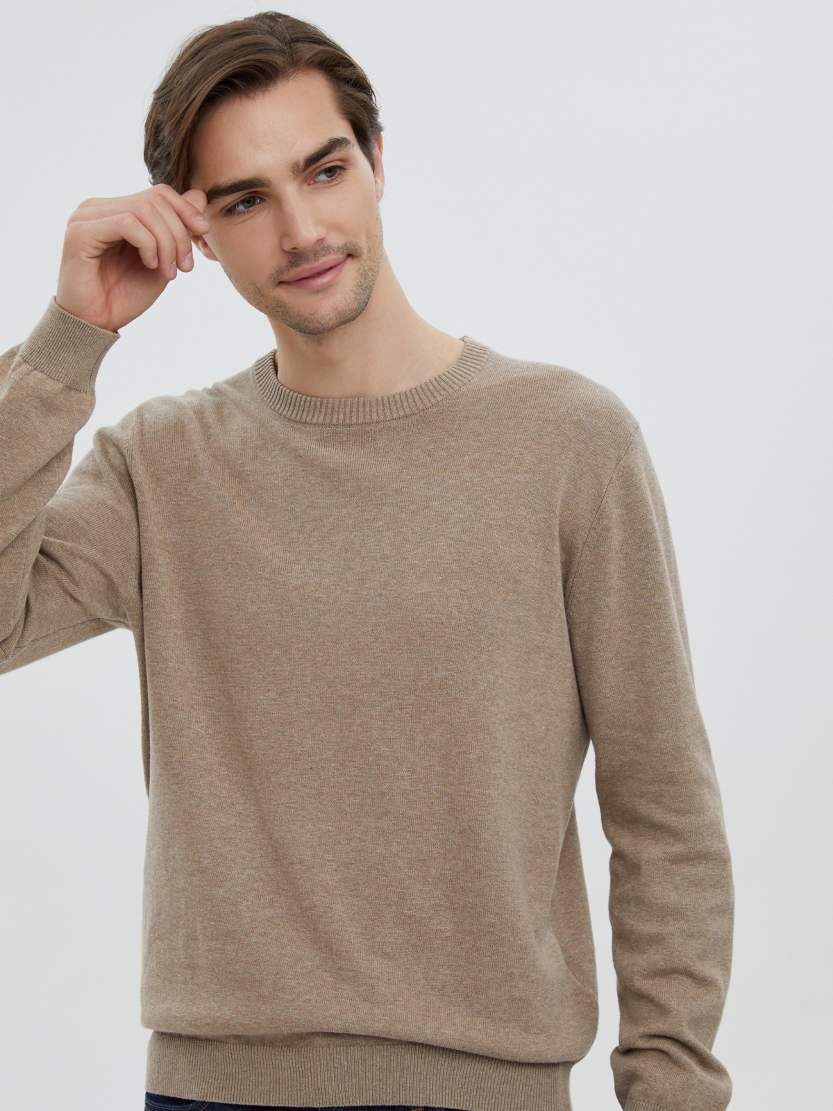 Тонкий трикотажный джемпер из хлопка с длинным рукавом