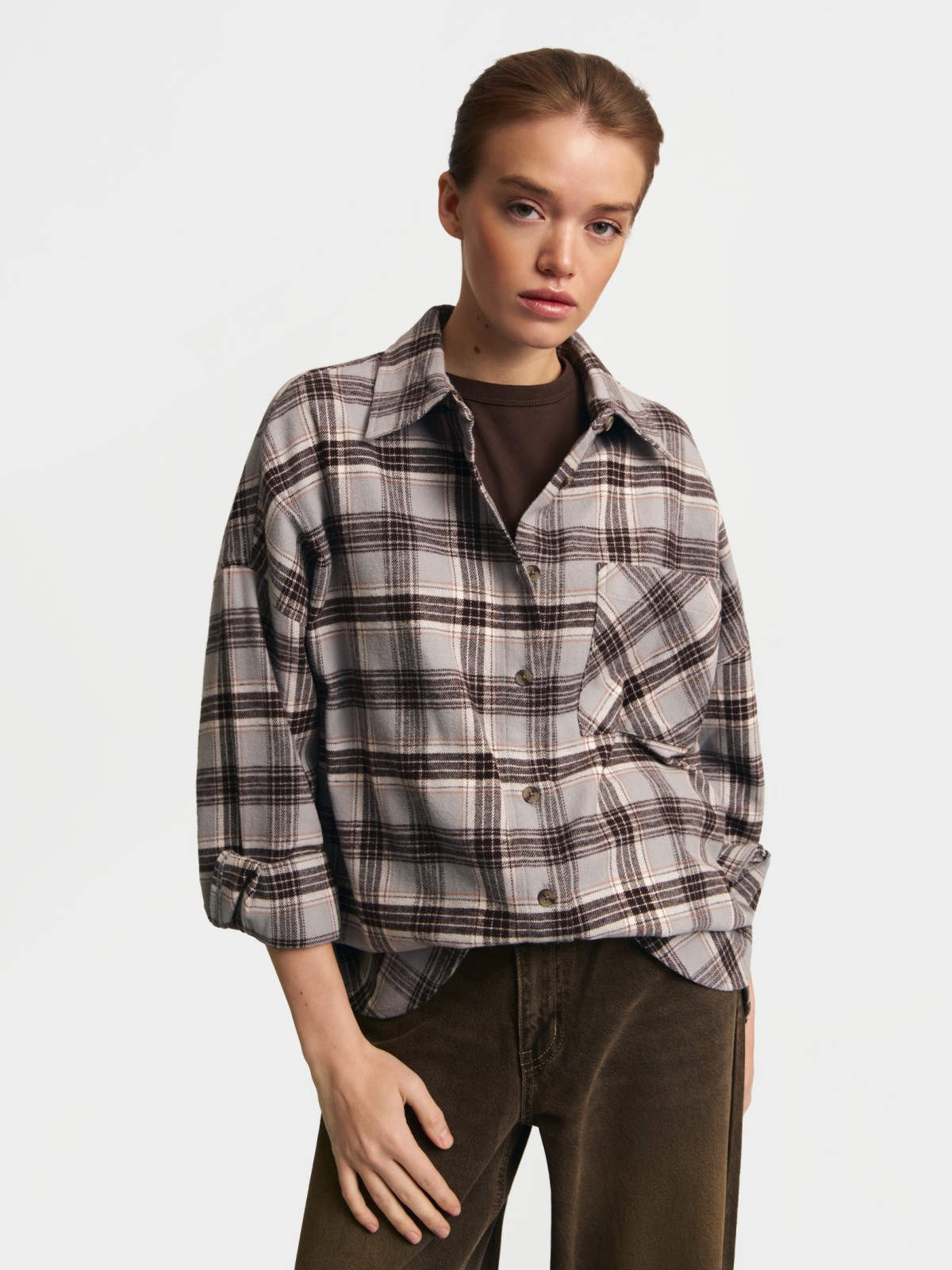 Верхняя рубашка оверсайз из фланели в клетку