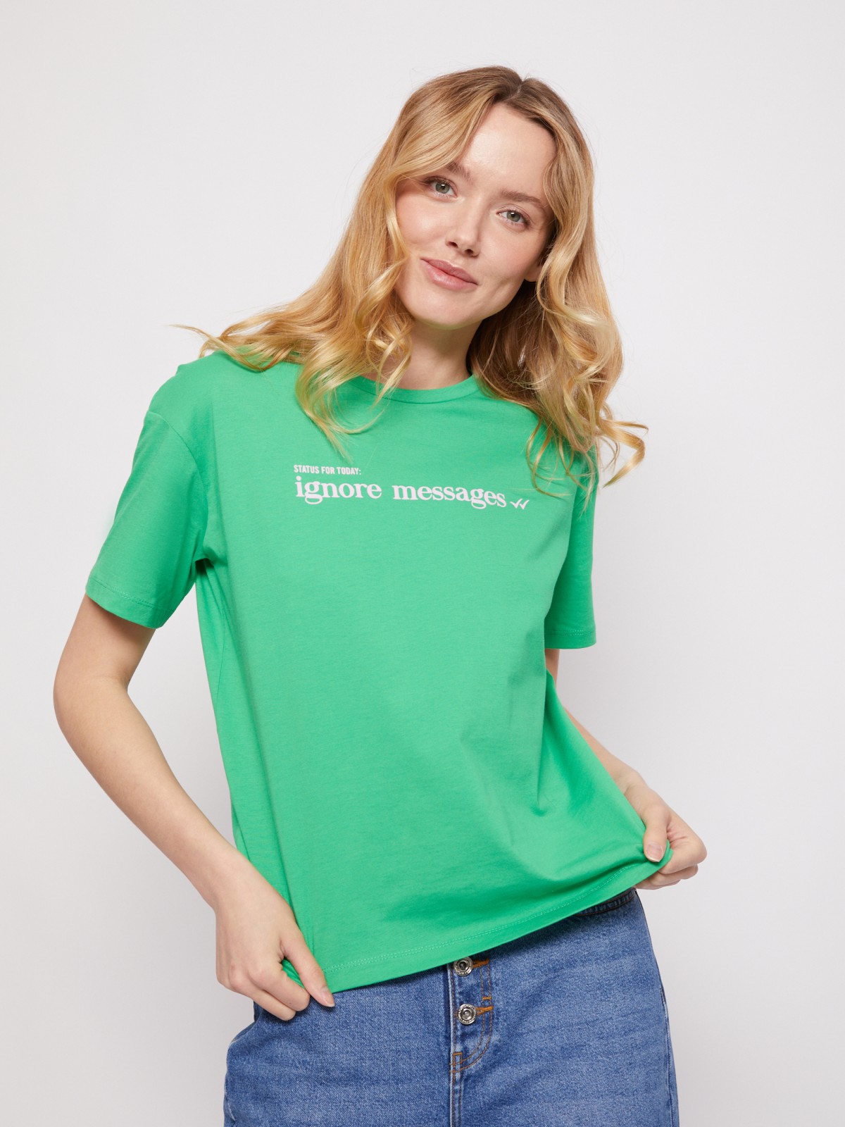 Хлопковая футболка zolla 021213295523, цвет зеленый, размер XS - фото 3