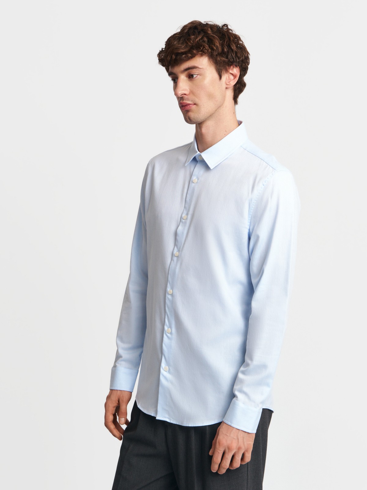 Офисная рубашка из хлопка с длинным рукавом