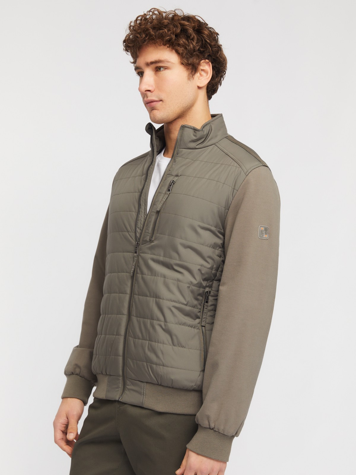 Утеплённая куртка-толстовка с воротником-стойкой zolla 014135102074, цвет хаки, размер S - фото 4