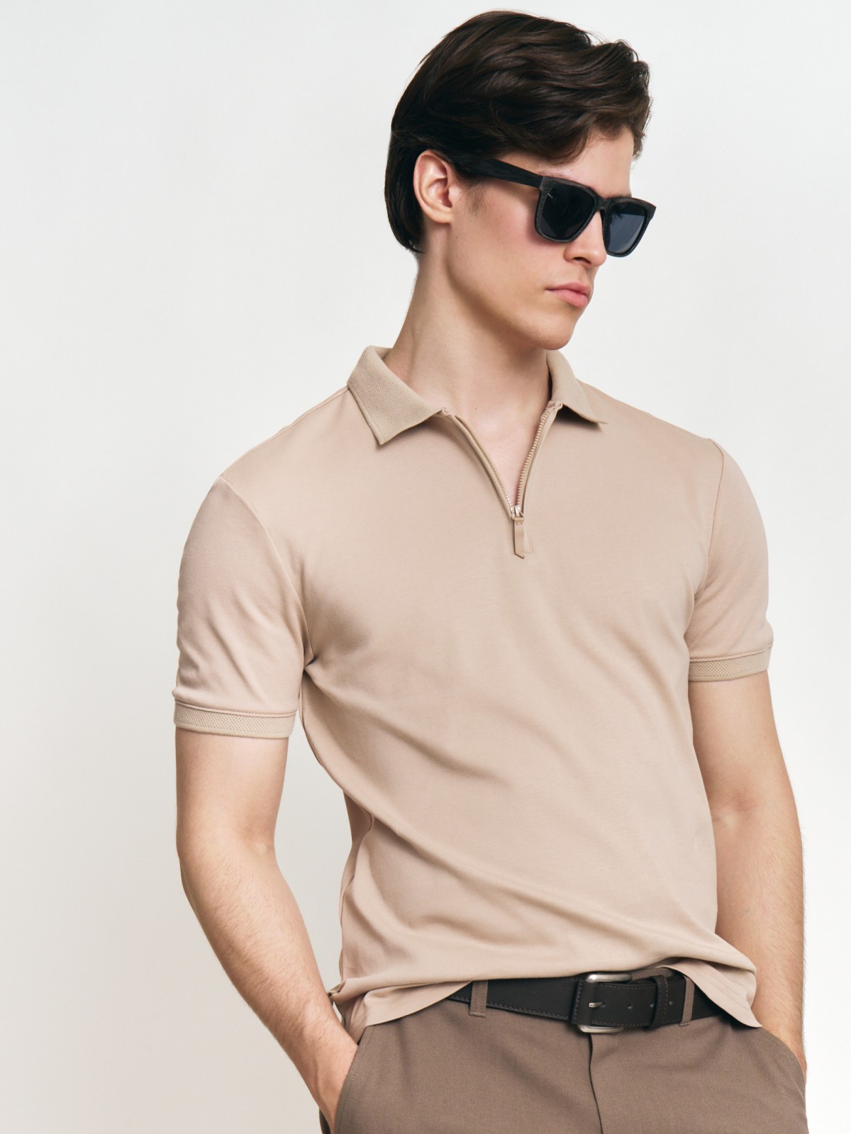 Футболка поло из хлопка на молнии