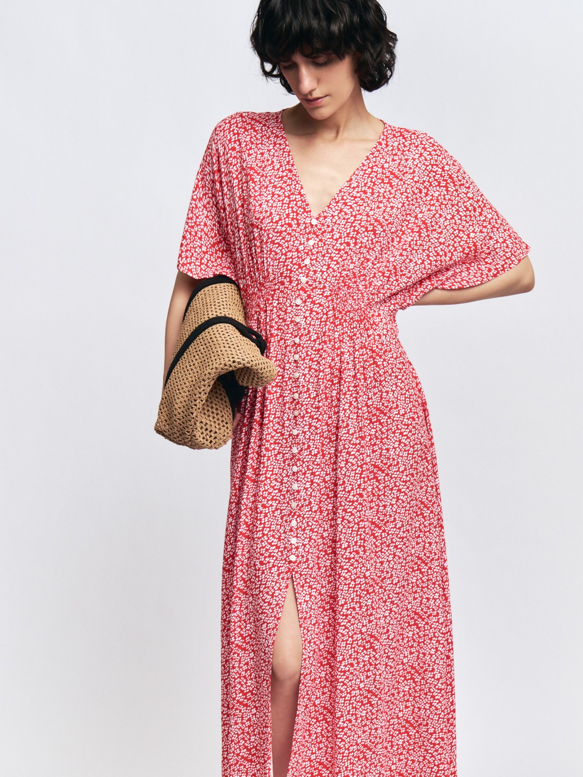 Платье из вискозы с цветочным принтом и драпировкой