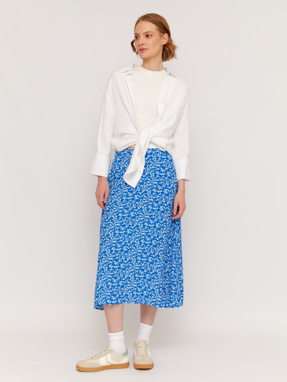 Юбка миди из вискозы на резинке с принтом