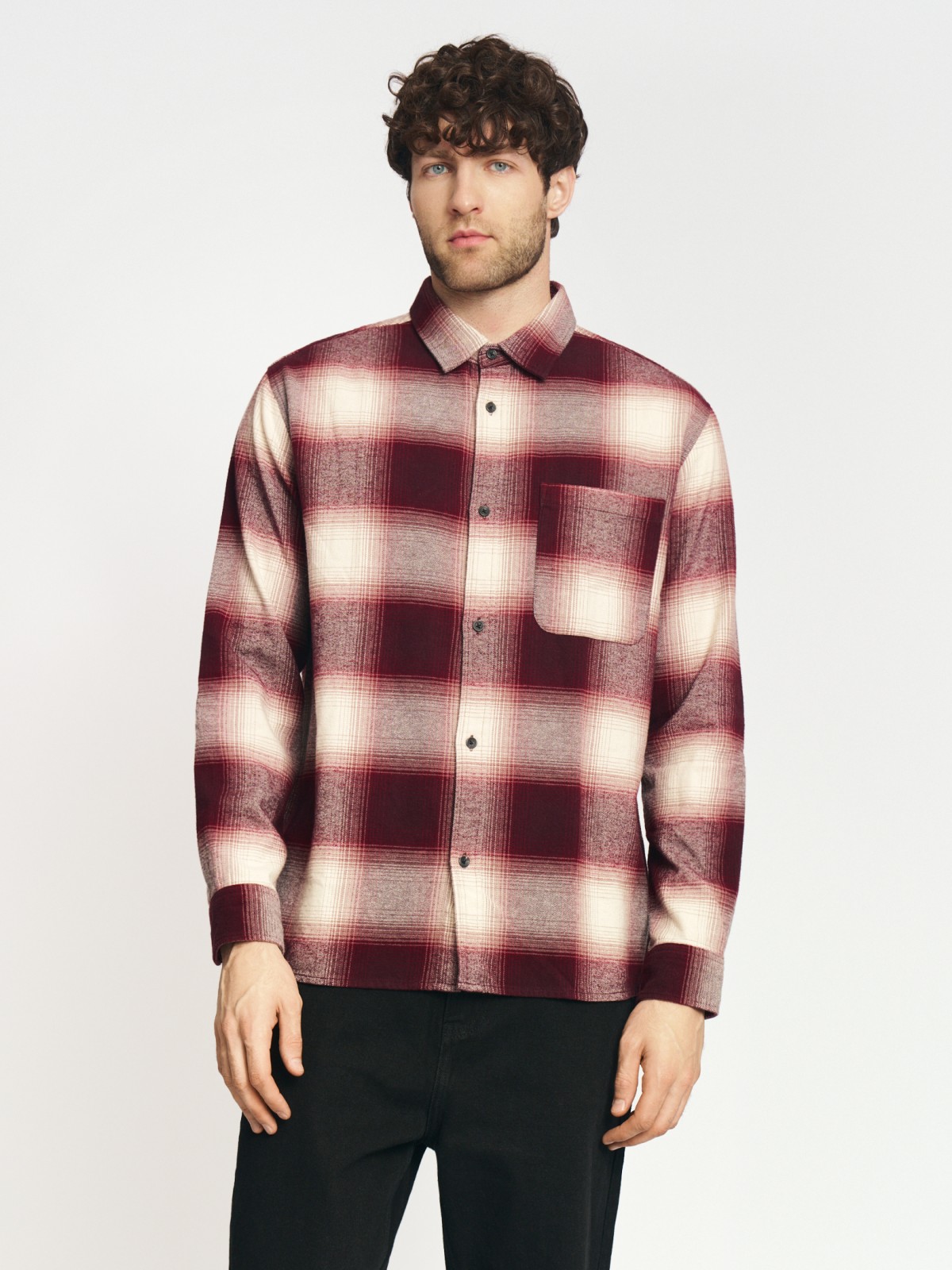 Рубашка из хлопка с длинным рукавом и узором в клетку