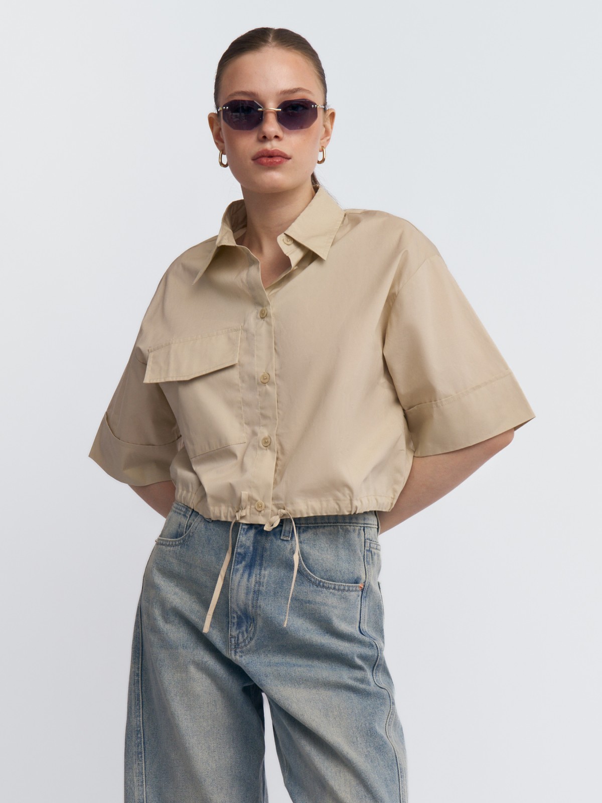 Короткая рубашка из хлопка на кулиске