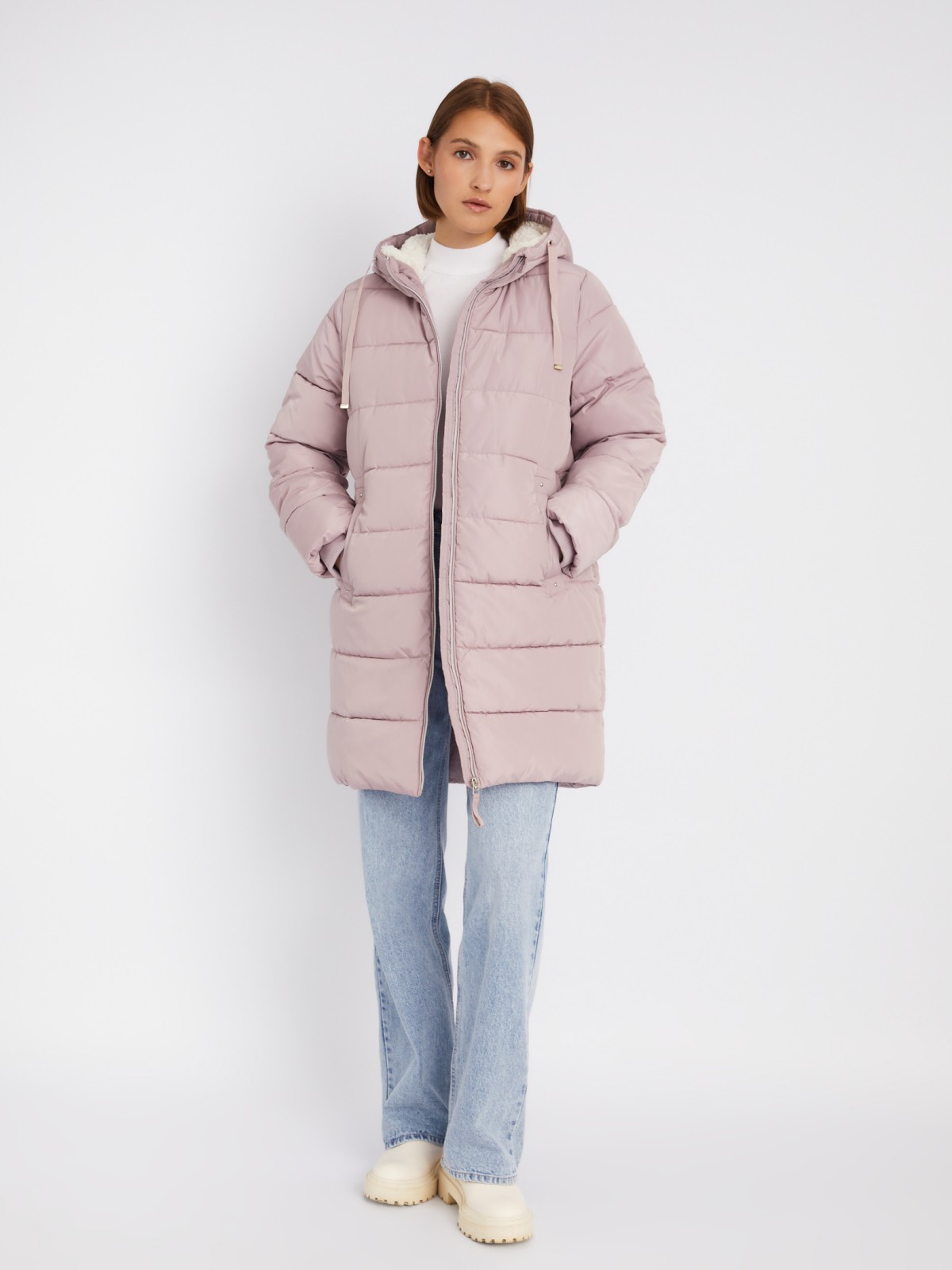 Тёплая куртка-пальто на молнии с капюшоном на подкладке из искусственного меха zolla 02333520L104, цвет лиловый, размер M - фото 2