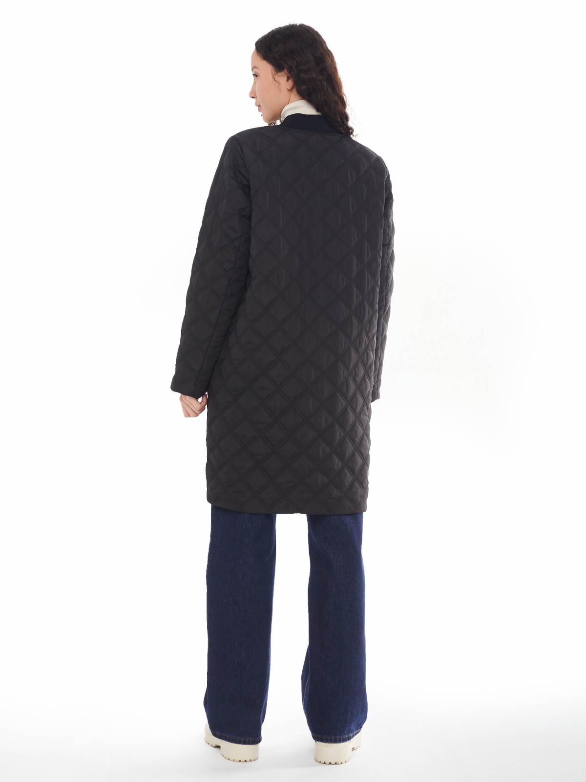 Утеплённое стёганое пальто-бомбер на синтепоне zolla 024125250044, цвет черный, размер XS - фото 6