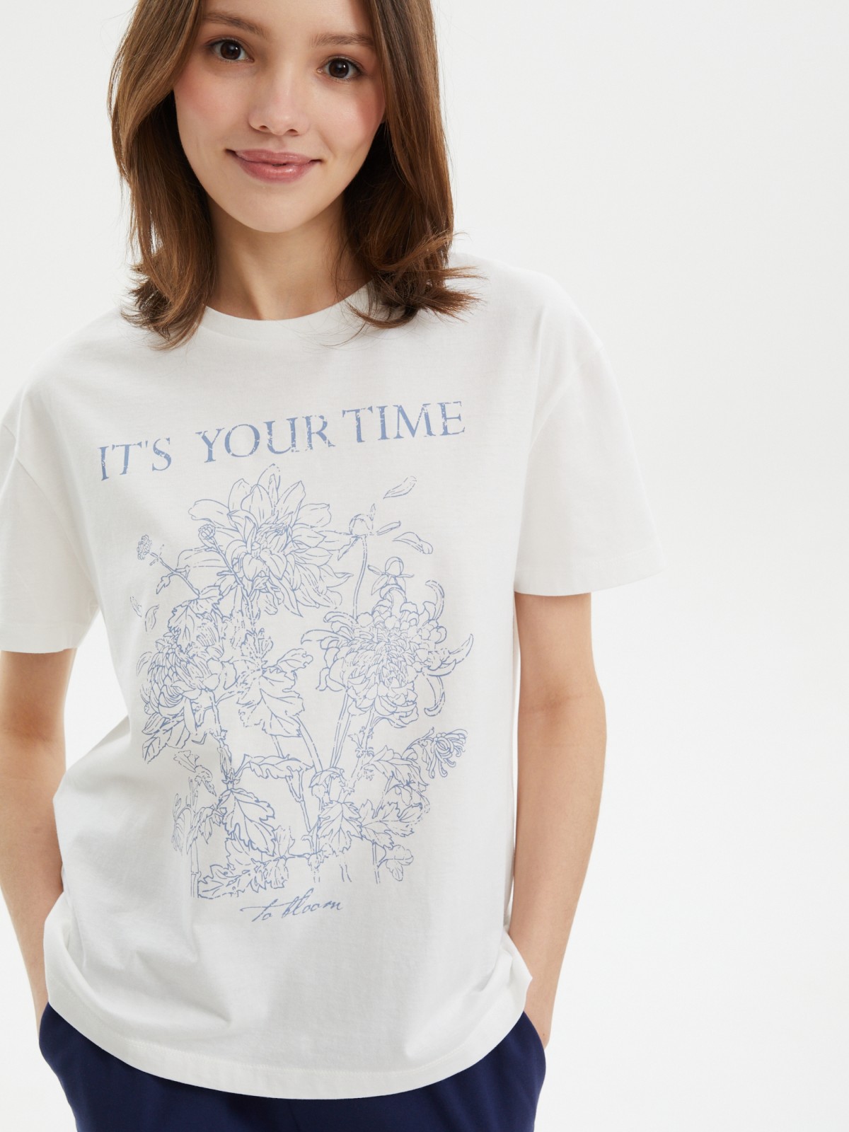 Футболка из хлопка с цветочным принтом